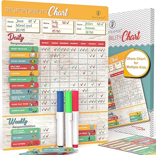 Etiqueta magnética, tabla de responsabilidad de tareas y premios para varios niños Calendario de comportamiento en casa, agenda familiar de borrado