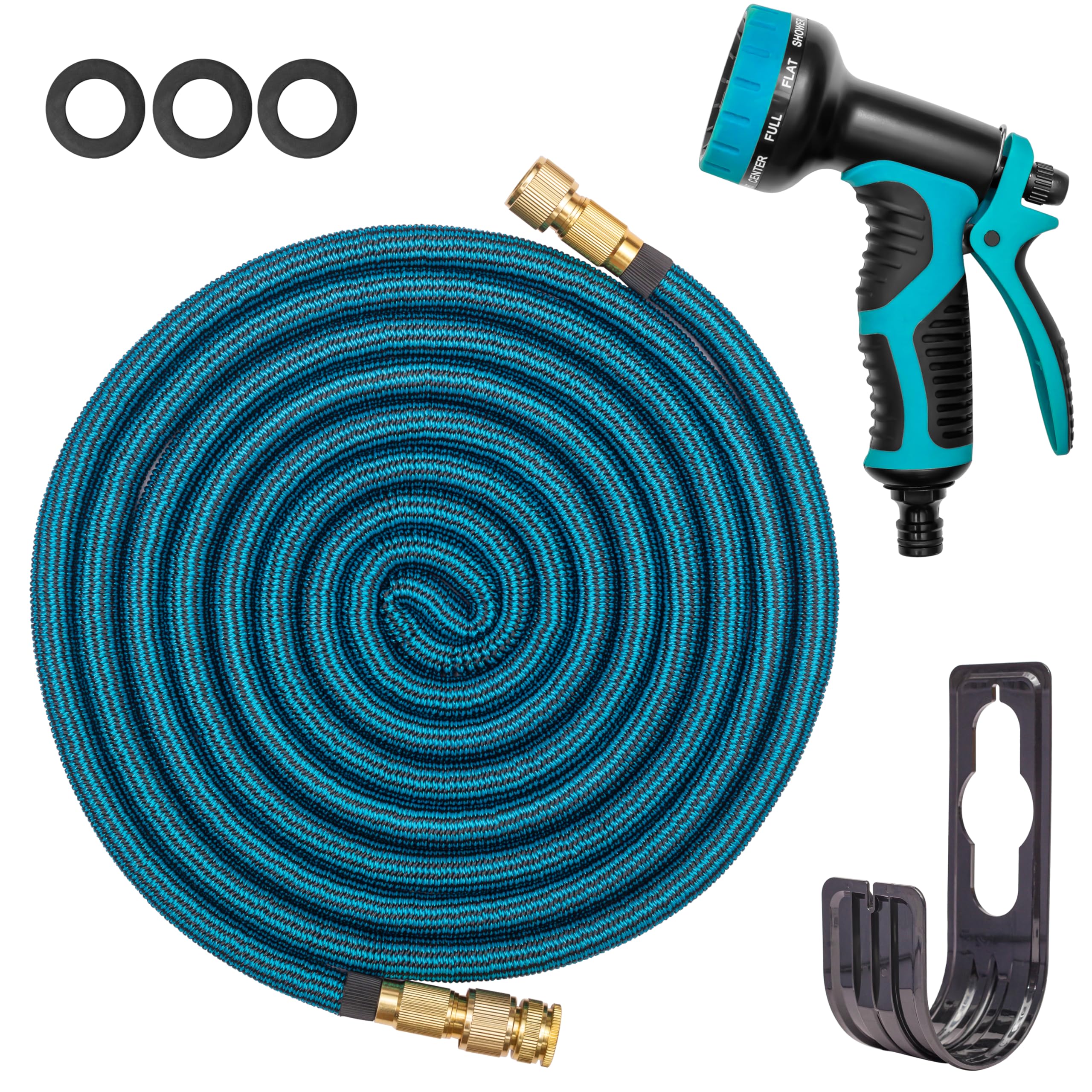 GROWTH B.D Garden Hose 50 ft, Expandable Garden Hose with 9 Function Hose Nozzle and 3-Layers Latex Flexible Hose with 3/4" Solid Brass Fittings, Leakproof for Gardening. (Blue)