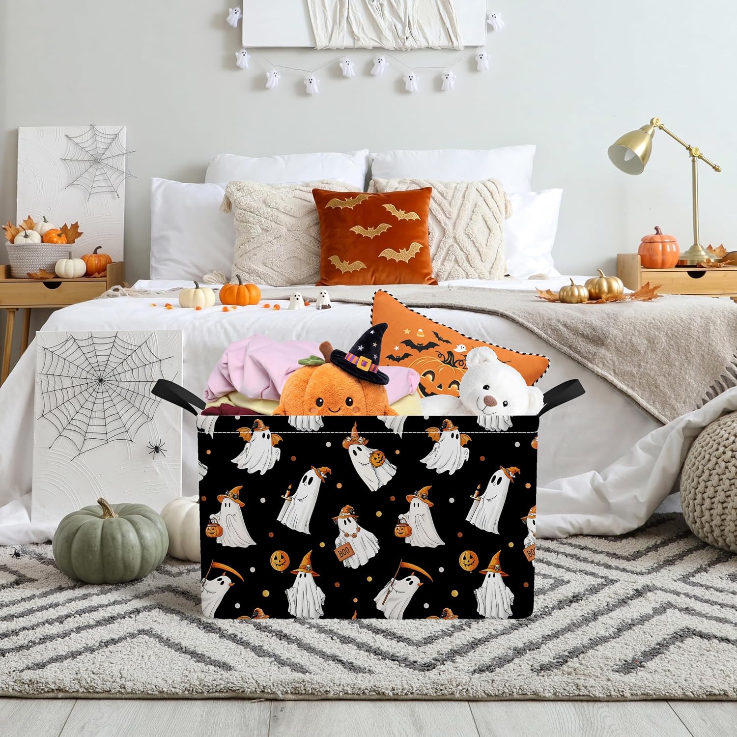 Halloween Ghost Storage Basket Spooky Boo Basket with Handles