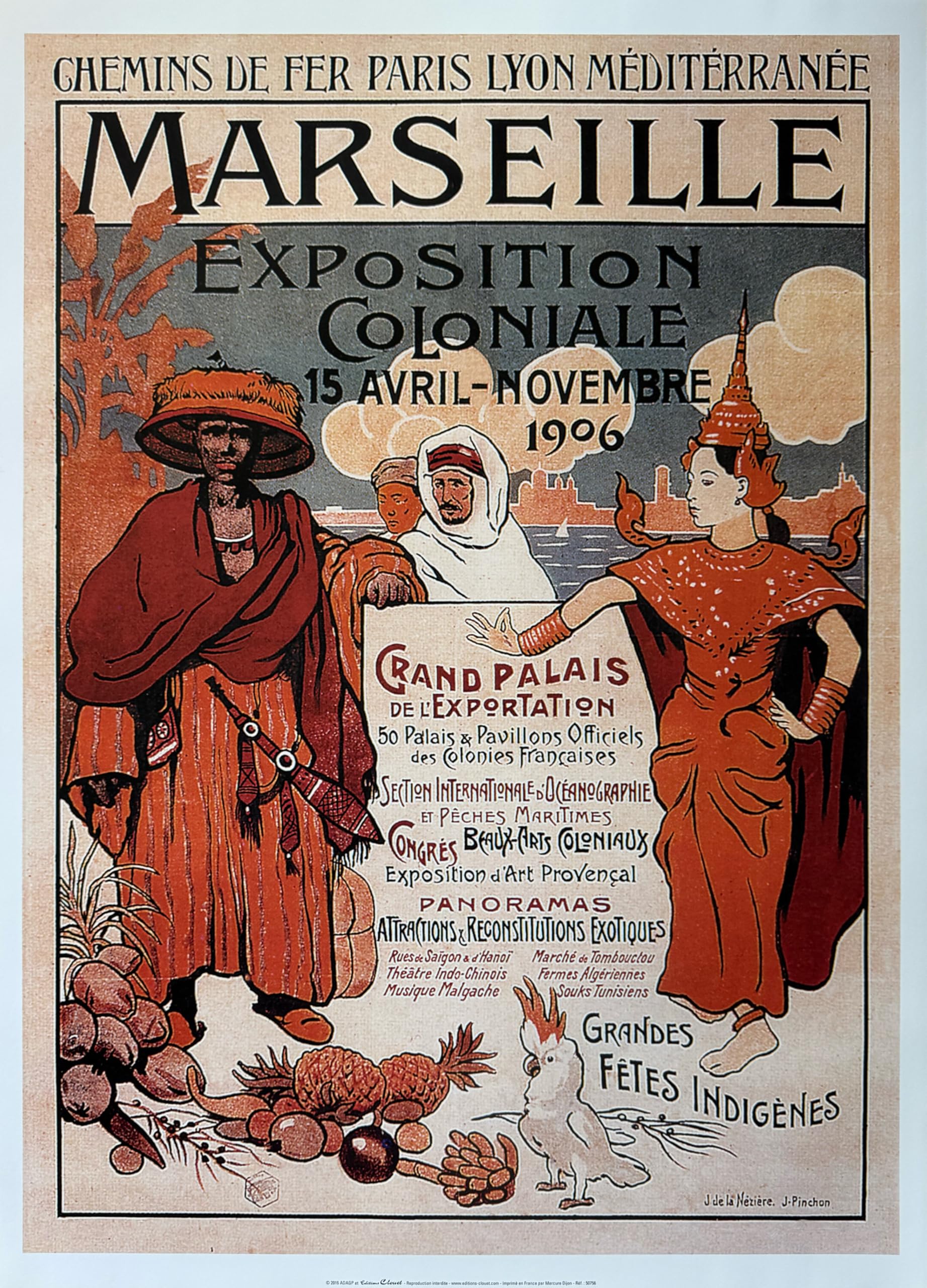 Marseille Exposition Coloniale 1906 poster J de la Nézière affiche vintage décoration 50x70