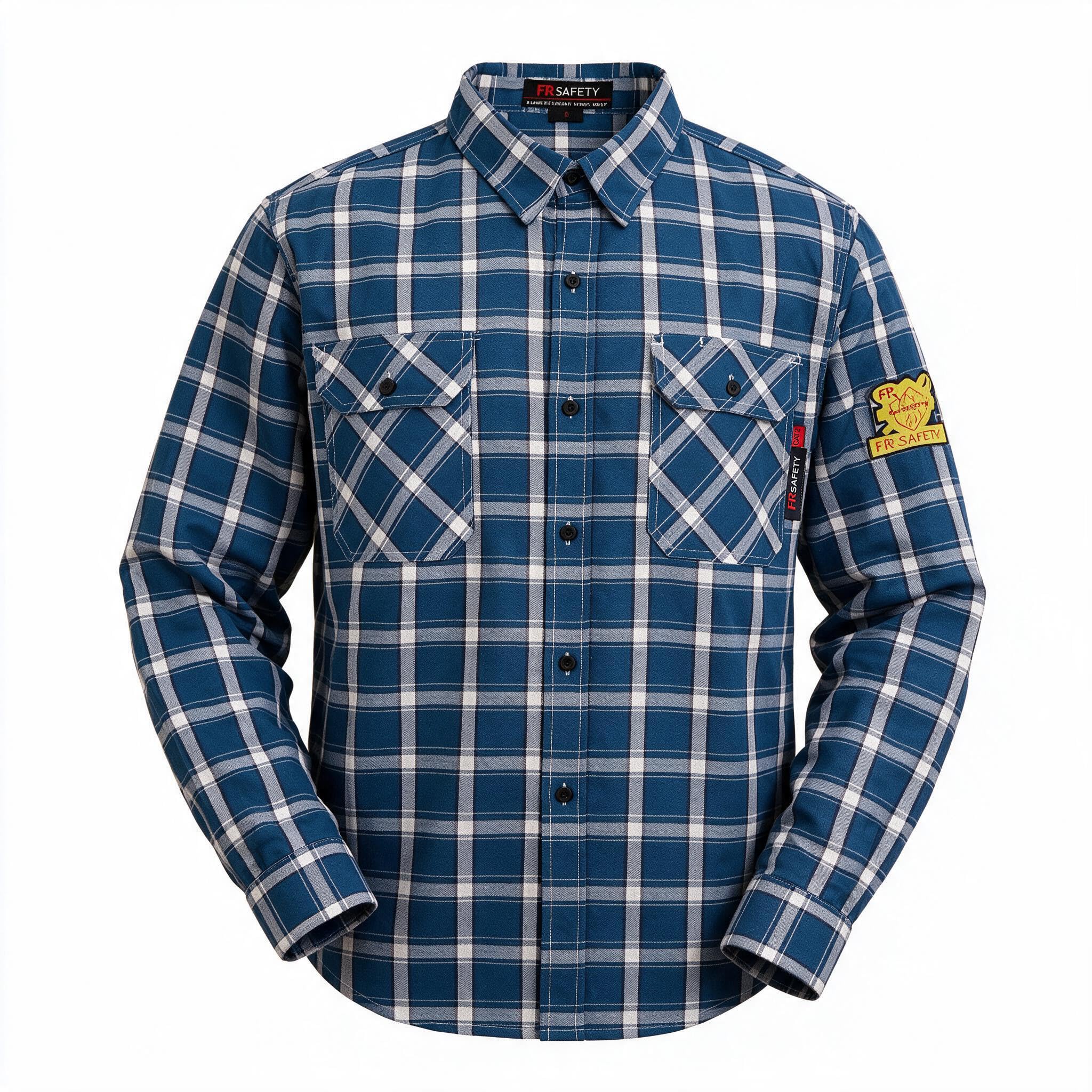 SRsafety Hi Vis FR Shirts for Men,7.0oz Long Sleeve FR Work Shirts,100% Cotton High Visibility Fire Shirt