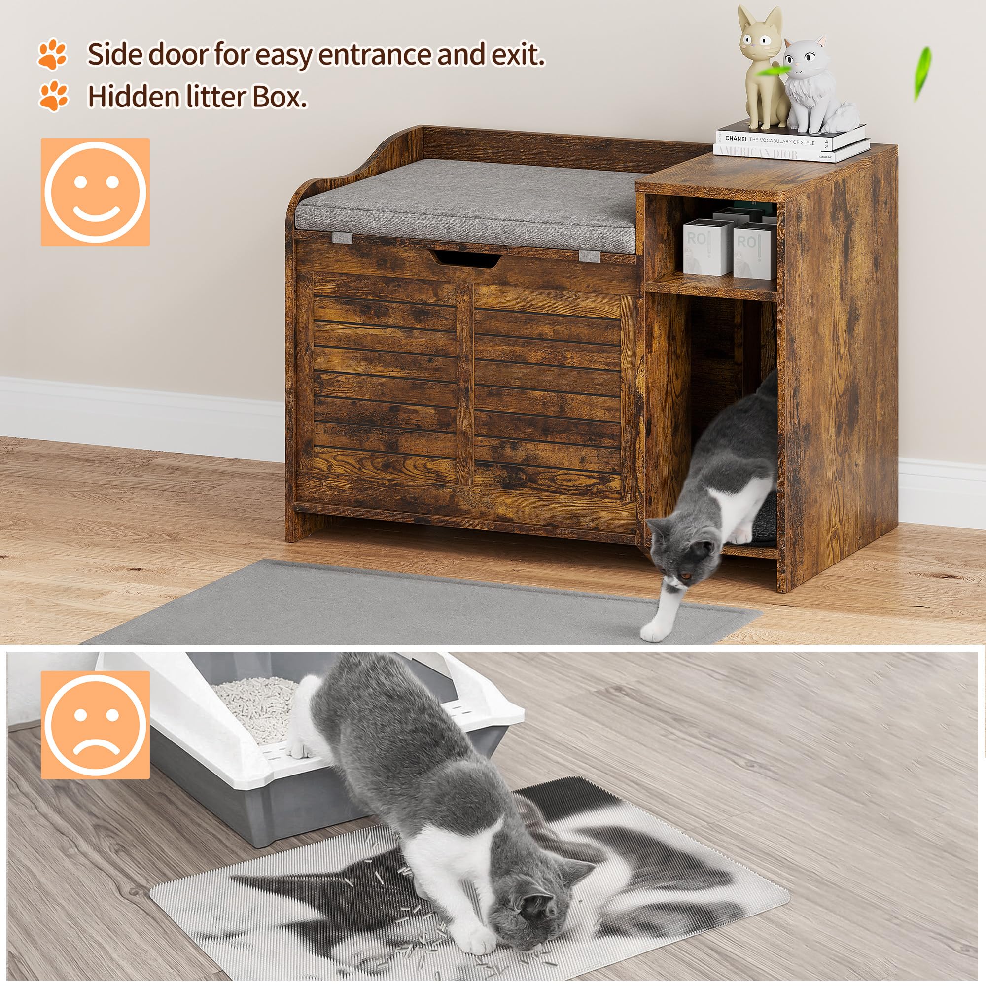 Giantex Hidden Cat Litter Box Furniture - Wooden Enclosure With Barn Doors & Flip Top, Brown Farmhouse Style