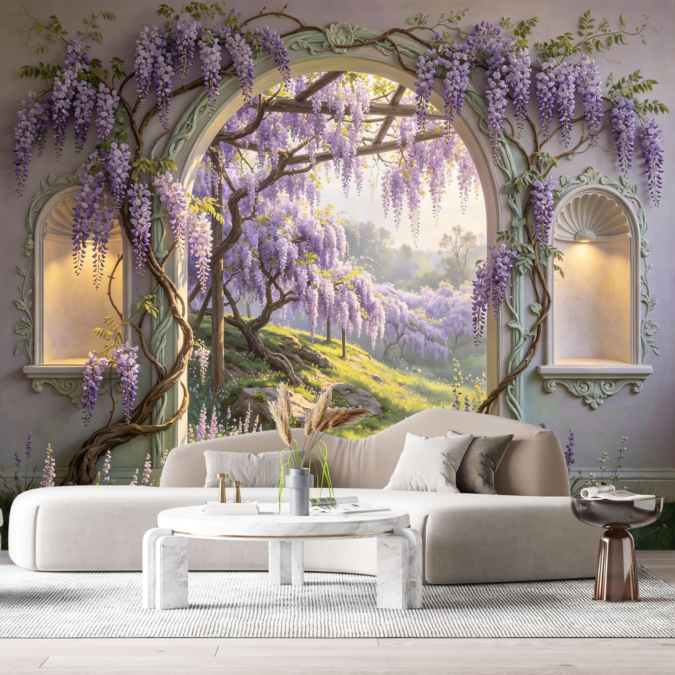 Custom Size Wall Murals Wisteria Archway Botanical Landscape 3D Trompe L'Oeil SelfAdhesiveWall Fabric Removable Wallpaper Wall Decor for Living Room Bedroom Bathroom