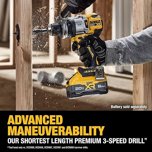 Miniatura 9 de DEWALT Taladro de martillo inalámbrico de 12 pulgada MAX XR de 20 V, solo herramienta desnuda (DCD1007B)