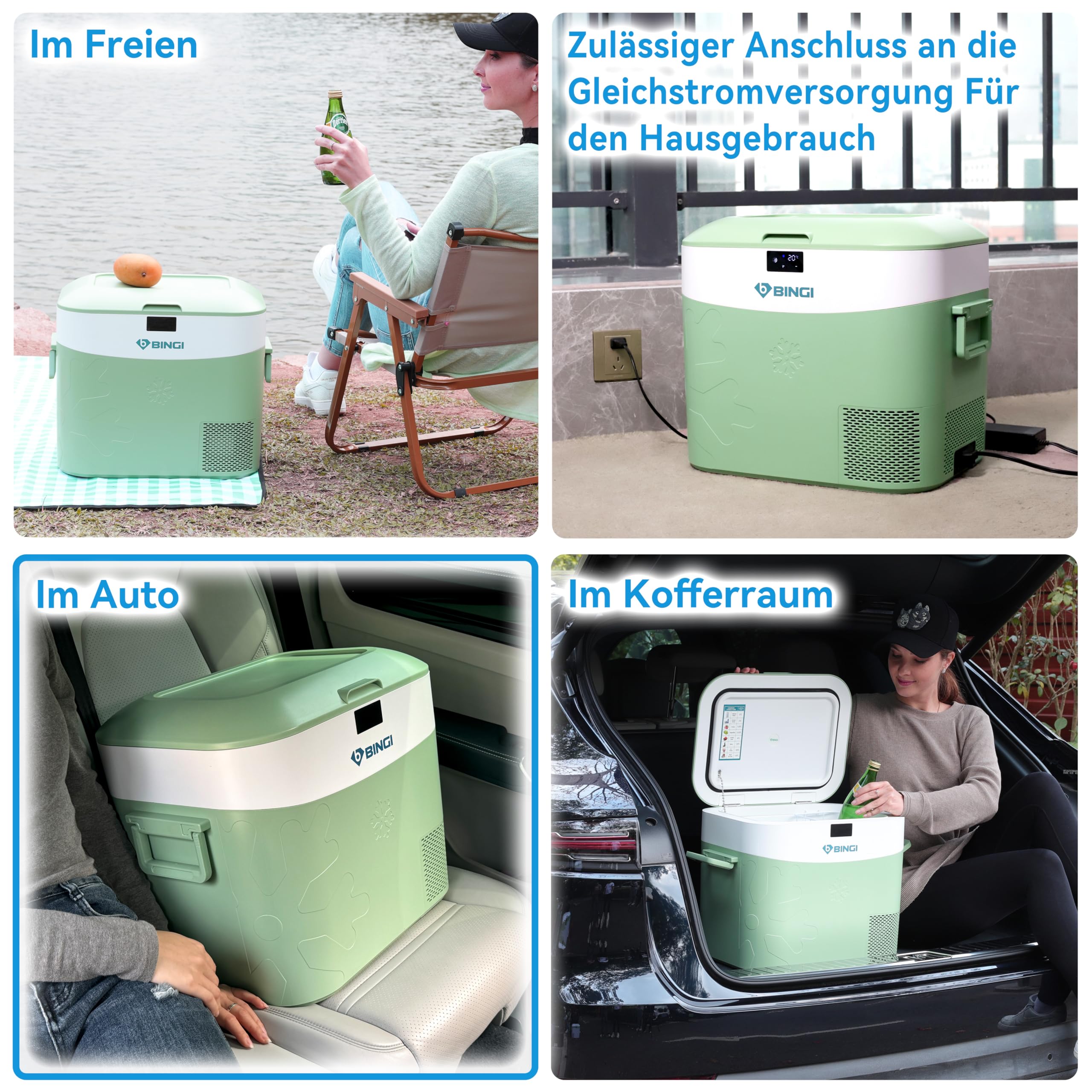 BINGI Kompressor Kühlbox 22 Liter 12/24V DC 230V AC Mini Gefrierschrank Auto Camping Wohnmobil