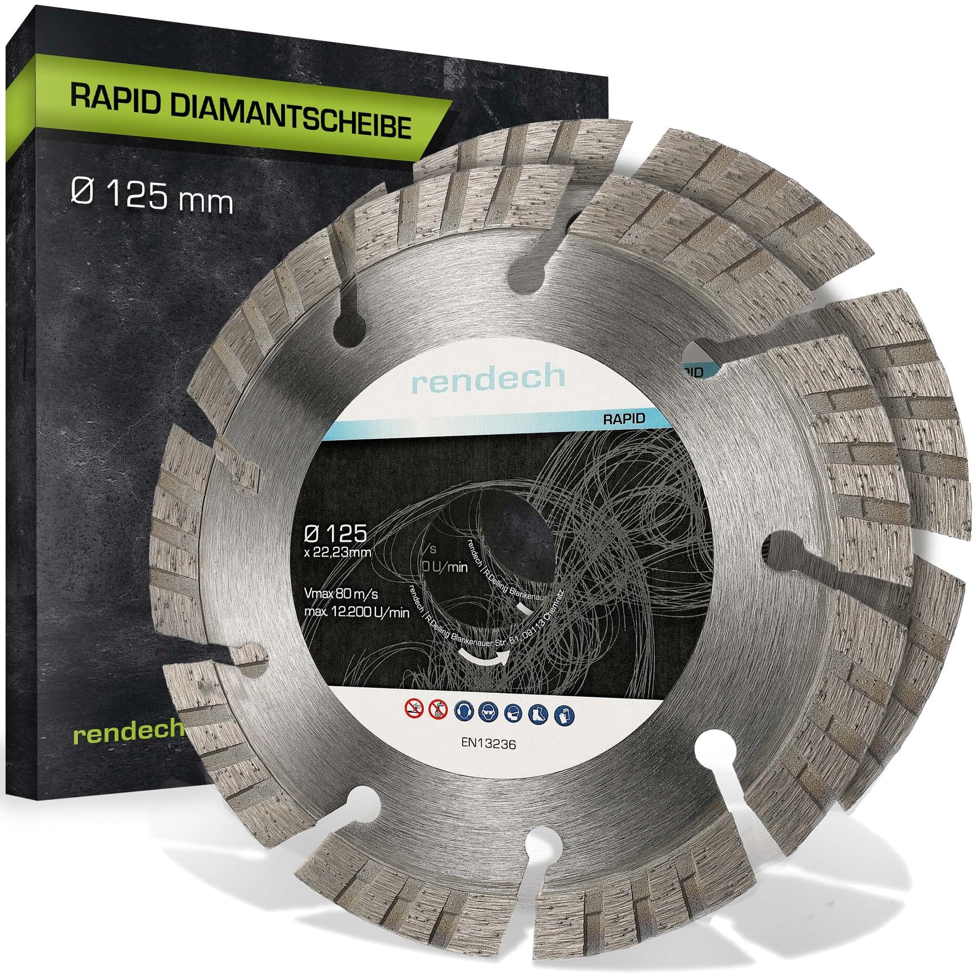 Turbo Diamanttrennscheibe 125 230 für Beton, Granit, Stein uvm. Diamantscheibe 230 125