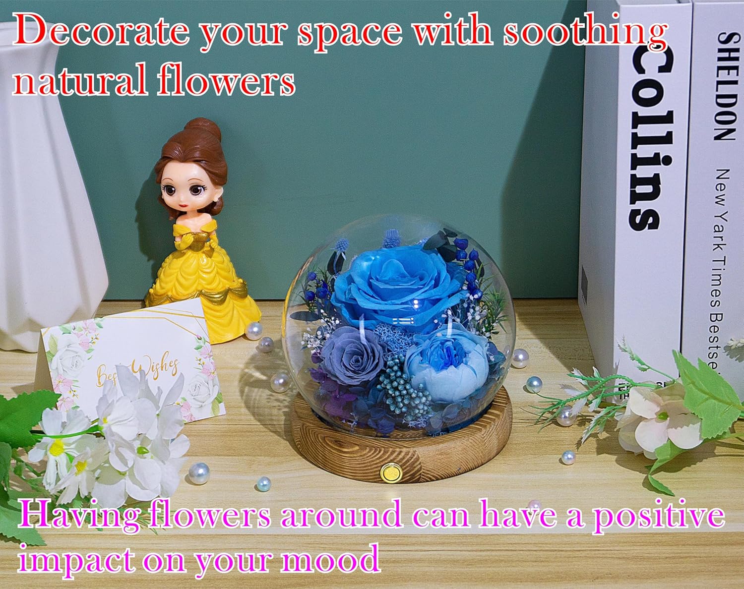 Valley of Rain & Forest Long-Lasting Real Flowers, Unique Floral Gift For you to send Love for All Occasions, for Indoor Decoration (Blue Rose, Grey & White-Blue Austin Roses) - Image 5