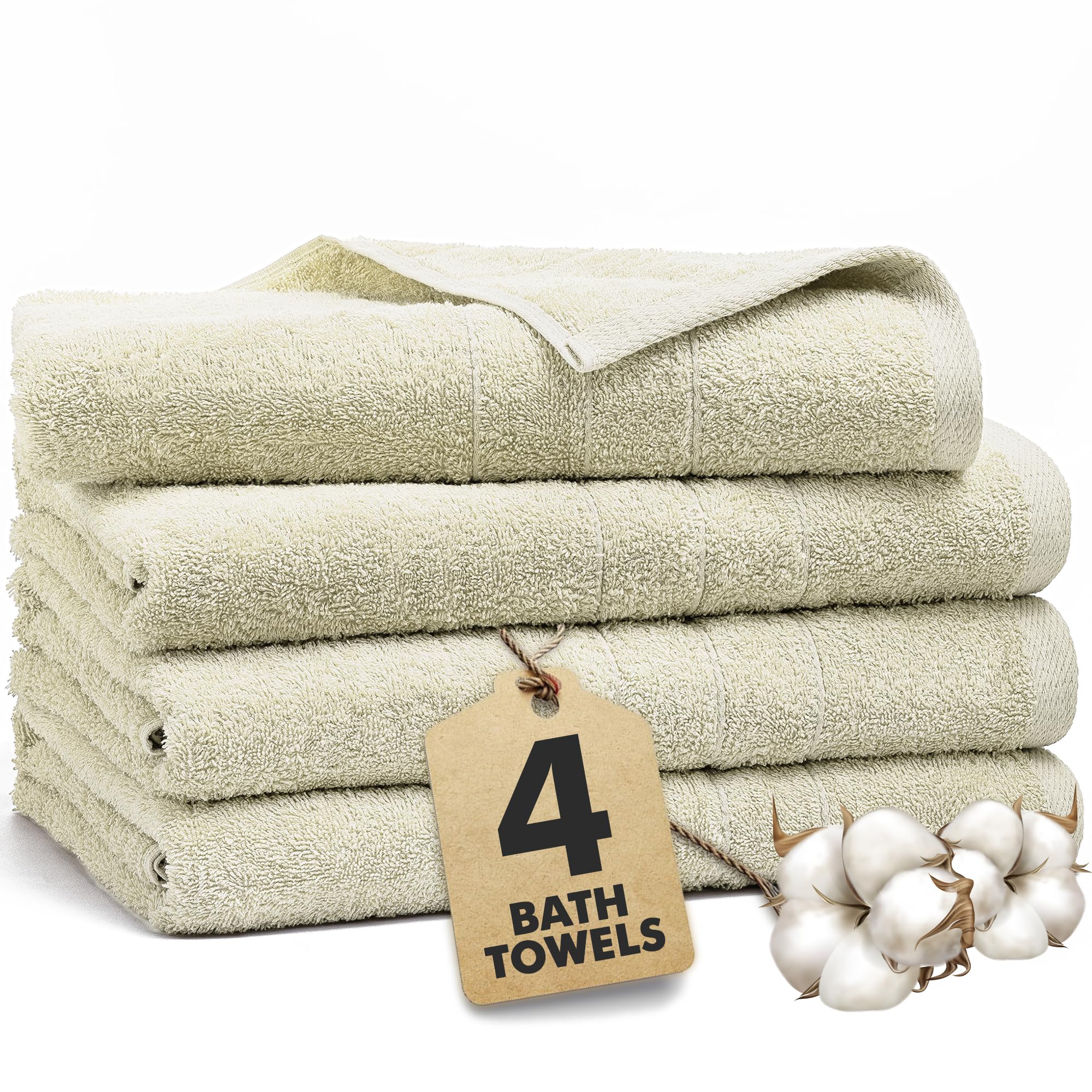 Novo Home Bath Towels Set of 4 – 550 GSM 100% Cotton Ivory Extra Large Towels for Bathroom, Spa Use (70x140 cm) – Super Soft and Quick Dry Large Bath Sheets for Adults