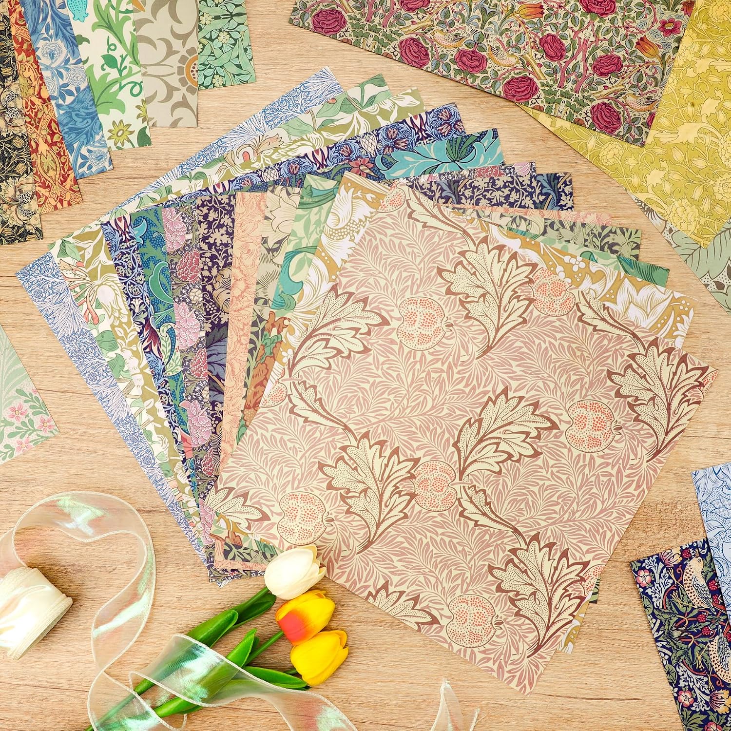 HAUTOCO 24 Sheets Scrapbook Paper 12 x 12 Double-Sided Scrapbooking Cardstock Vintage Floral Pattern Decorative Paper for Card Making, Junk Journal, DIY Crafts, Photo Album, Decoupage, Art Journaling