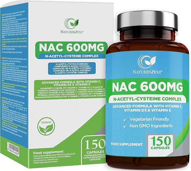 NAC N-Acetyl-Cysteine 600mg - High Strength NAC Supplement with 4 Active Ingredients - 150 Vegetarian Capsules - 5 Month Supply - enriched with NAC Powder, Vitamin C, D3 & E  Packaging May Vary