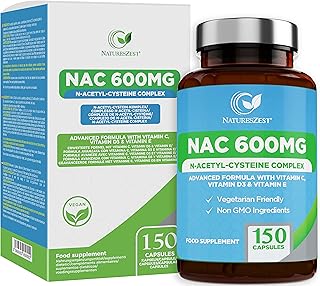 NAC N-Acetyl-Cysteine 600mg - High Strength NAC Supplement with 4 Active Ingredients - 150 Vegetarian Capsules - 5 Month Supply - enriched with NAC Powder, Vitamin C, D3 & E – Packaging May Vary