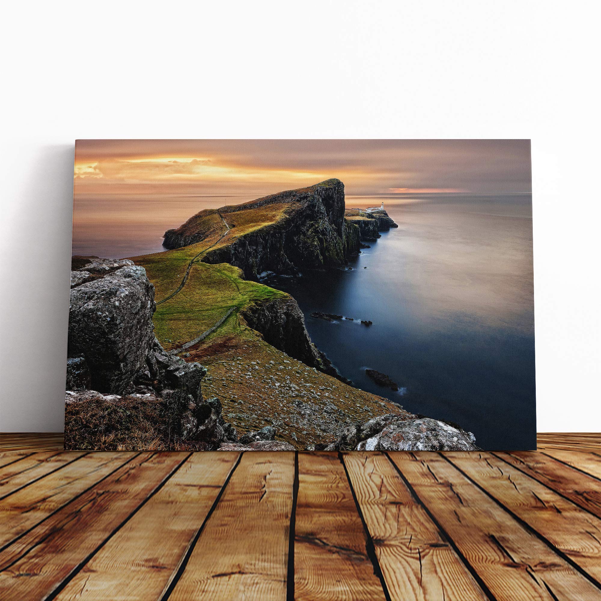 Coast Shore Cliffs Beach Seascape (1) Canvas Print | Gallery Wrapped 30mm Frame Wall Art | 24x16 inches | Ready to Hang | Modern Seascape Picture | Living Room Bedroom Lounge Office