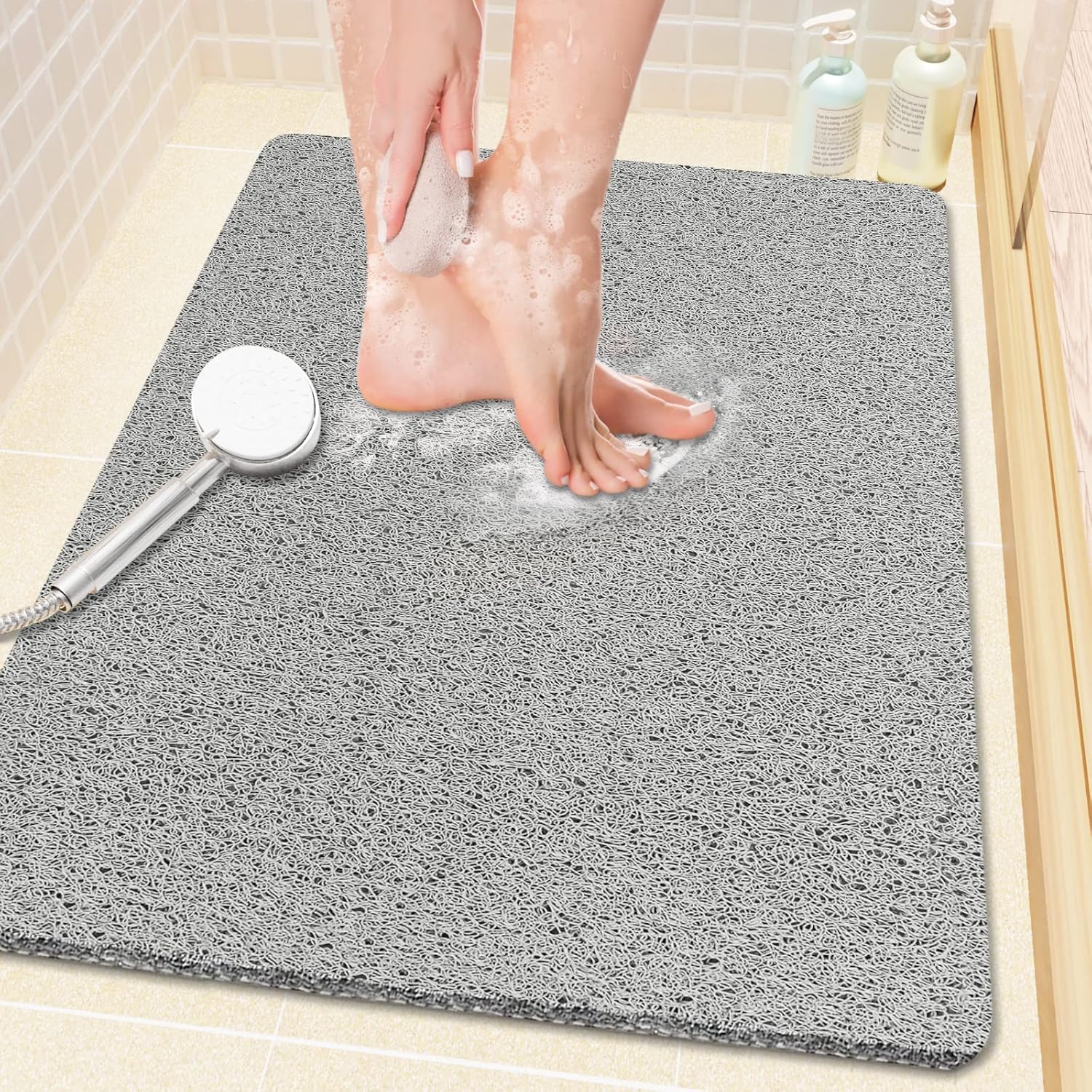 PVC Loofah (Phthalate Free) Shower/Bathtub Mat Non-Slip, 24×16 inch, Soft Tub Mat with Drain, for Tub and Bathroom,Quick Drying,Grey PVC Loofah (Phthalate Free) Shower/Bathtub Mat Non-Slip, 24×16 inch, Soft Tub Mat with Drain, for Tub and Bathroom,Quick Drying,Grey
