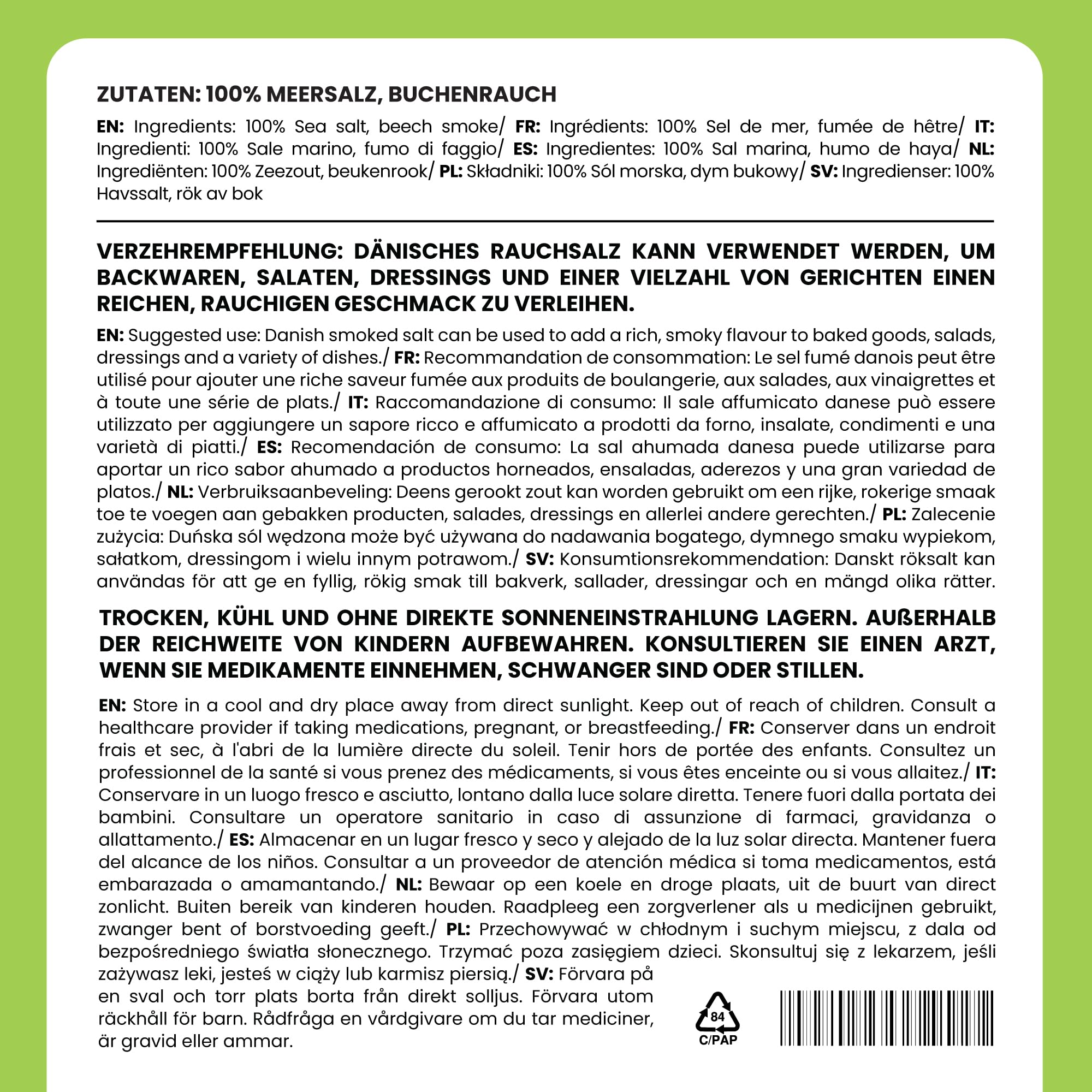 Alpi Nature Duńska Wędzona Sól w Granulkach 1–3 mm 200g, Granulowana Sól Morska Wędzona na Zimno Drewnem Bukowym