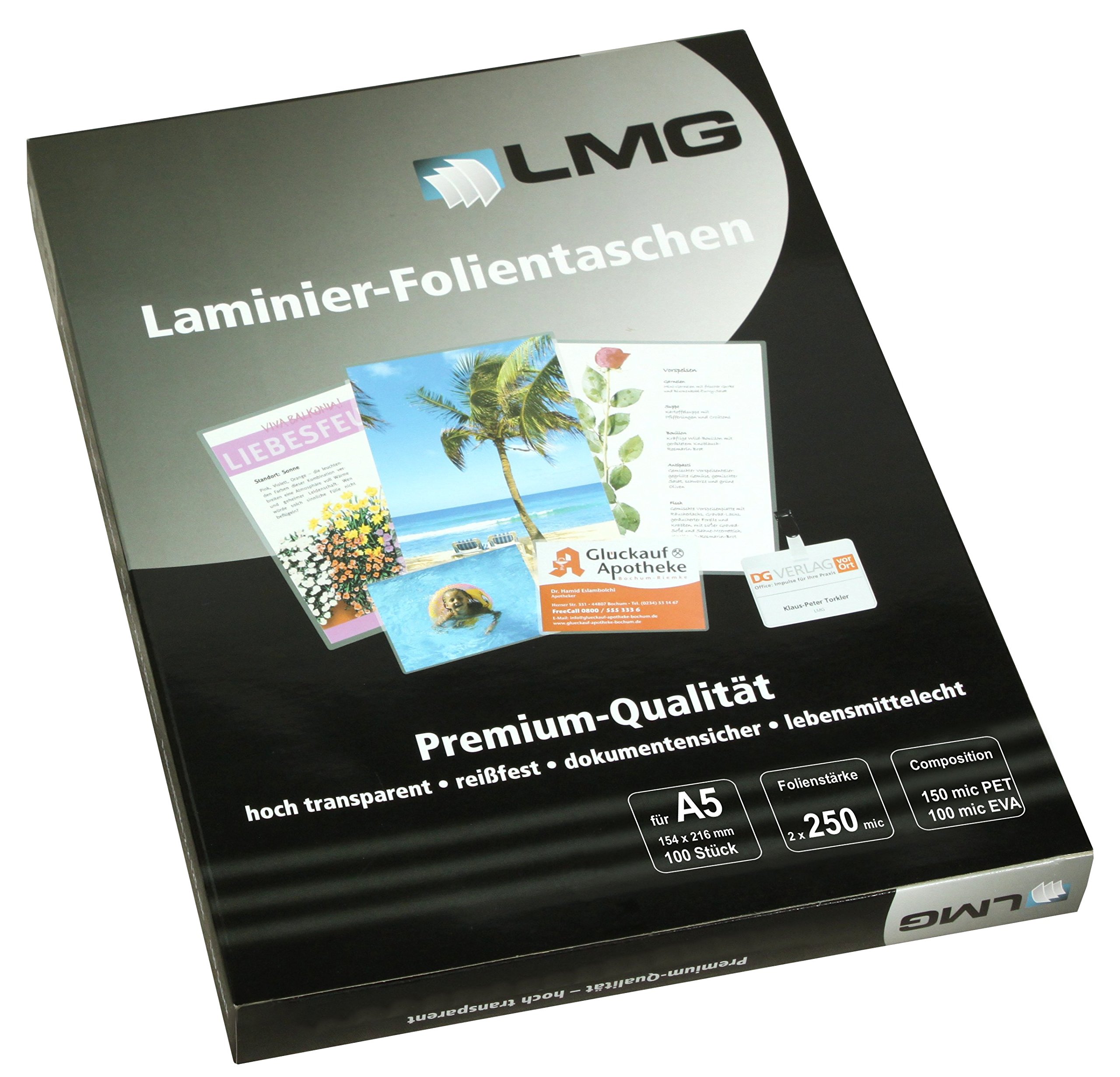 Plastification A5 LMG 2 x 250 microns pour protéger les menus et consignes de l'eau