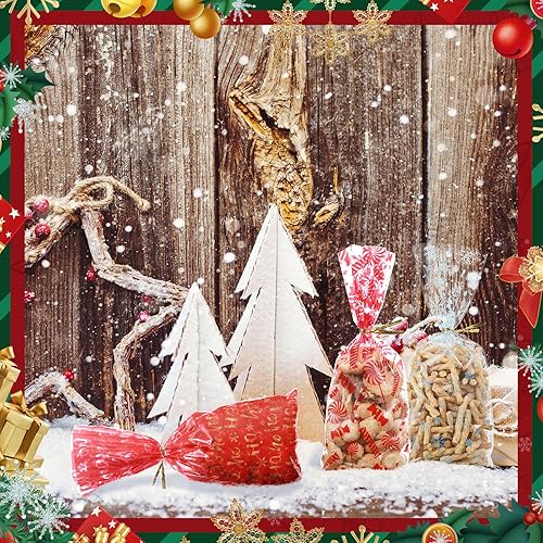 Miniatura 7 de 100 bolsas de celofán de Navidad, bolsas de regalo de Navidad con lazos giratorios, bolsas de plástico para aperitivos, bolsas de regalo de