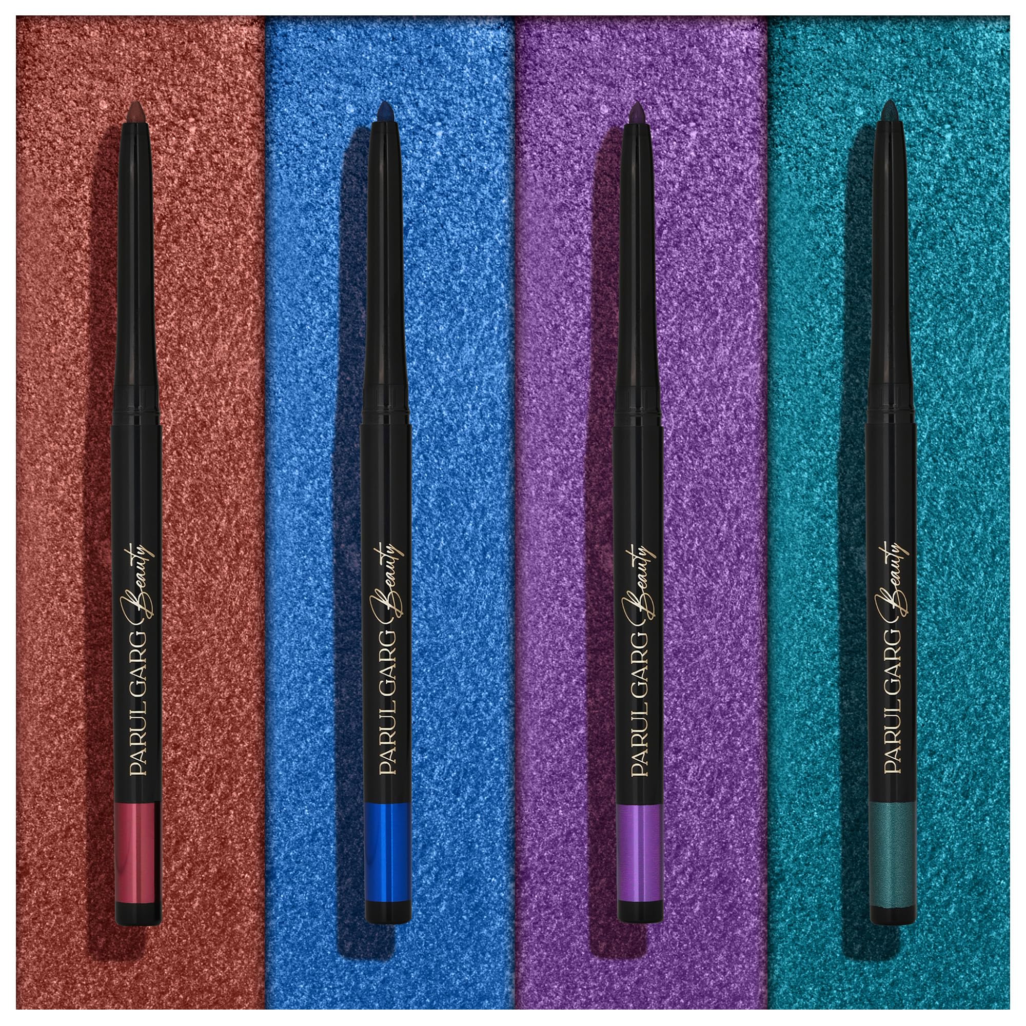 Parul Garg Pencil Beauty Bold Define Kajal|Smudge-Proof,Long-Lasting|Smooth Glide for Eyelid & Waterline|Dazzling Shine|Vegan & Cruelty-Free (Shimmer Bright,Pack of 4),Multicolor