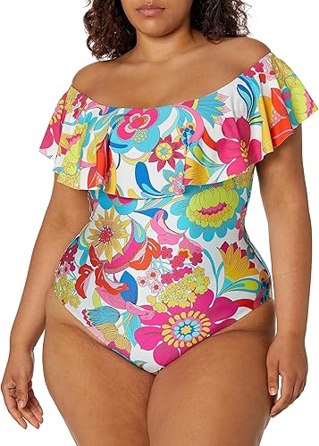 Trina Turk Traje de baño de una pieza con volantes Fontaine estándar para mujer