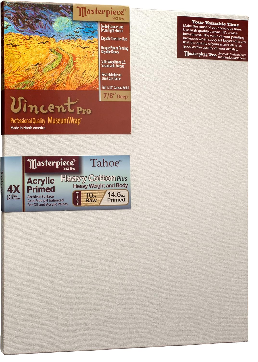 MASTERPIECE 41530 Vincent Pro 7/8" Deep Tahoe Heavy Plus 14.6 oz Cotton Stretched Canvas 12" x 16"