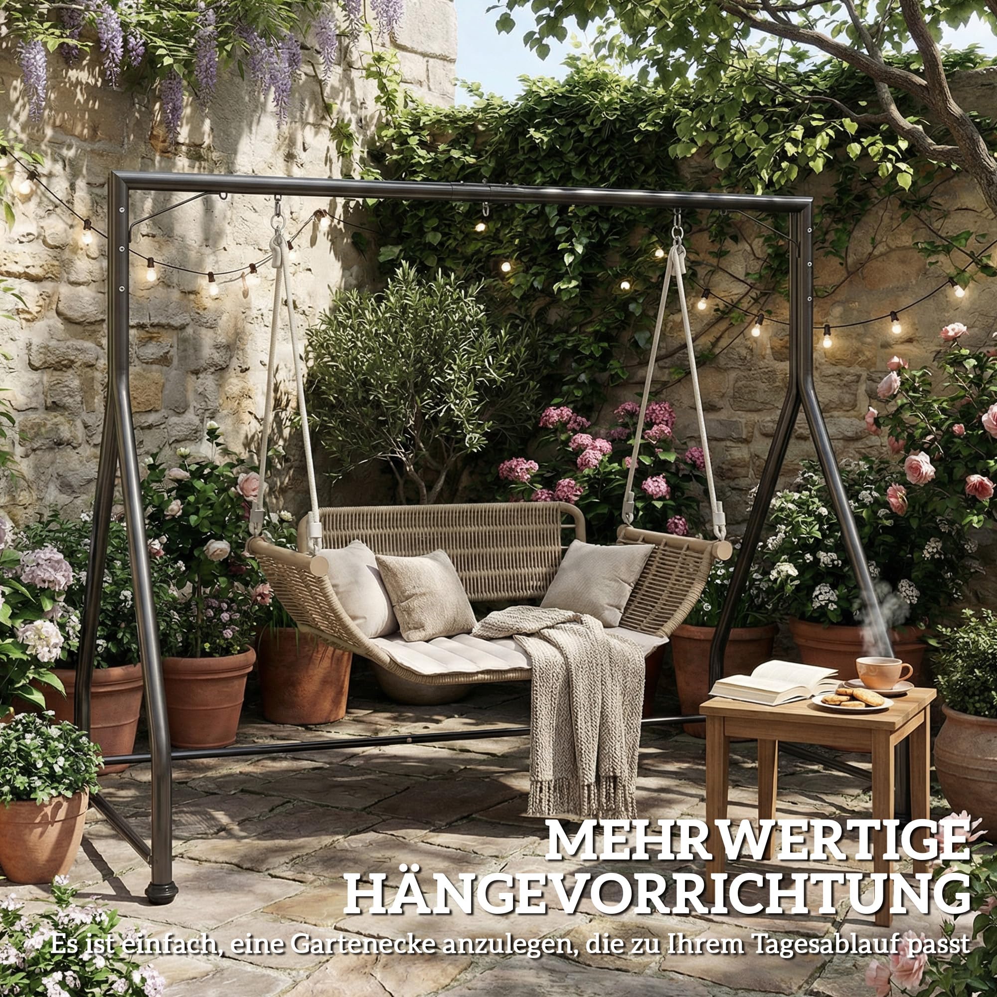 Outsunny Hängebank Gestell in A-Form Stahl Schaukelgestell für Hängesitz, Hängeschaukel Hollywoodschaukelgestell bis 360 kg, Schaukelbankgestell für Indoor Outdoor Balkon, Terrasse Schwarz
