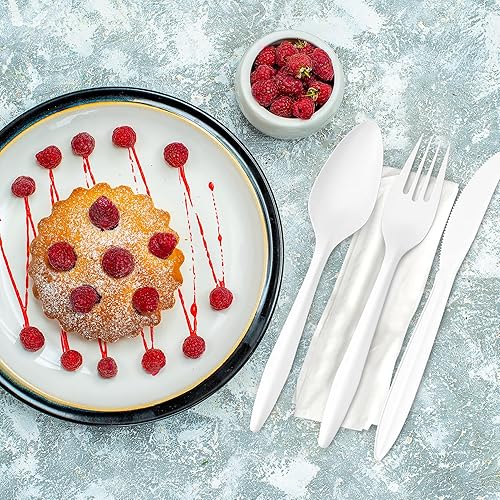 Miniatura 8 de MT Products Utensilios de plástico blanco envueltos individualmente, juego de cubiertos envueltos individualmente, juego de utensilios desechables