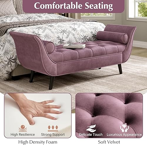 Miniatura 11 de Setawix Banco otomano tapizado de terciopelo con brazos acampanados, reposapiés copetudos con botones para sala de estar y dormitorio, modernos