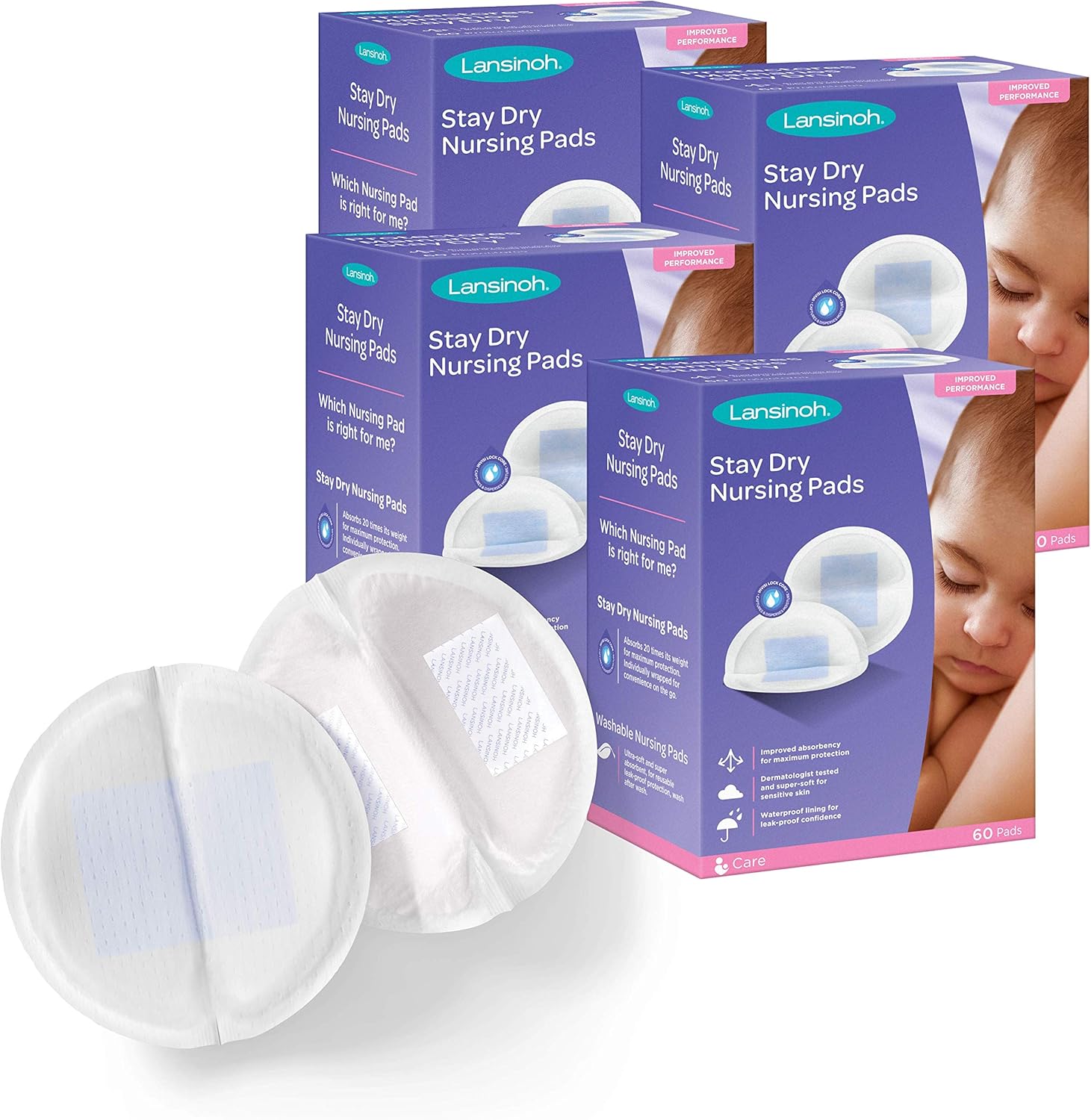 Lansinoh Stay Dry Disposable Nursing Pads for Breastfeeding, 60 Count (Pack of 4) : Nursing Bra Pads : Baby