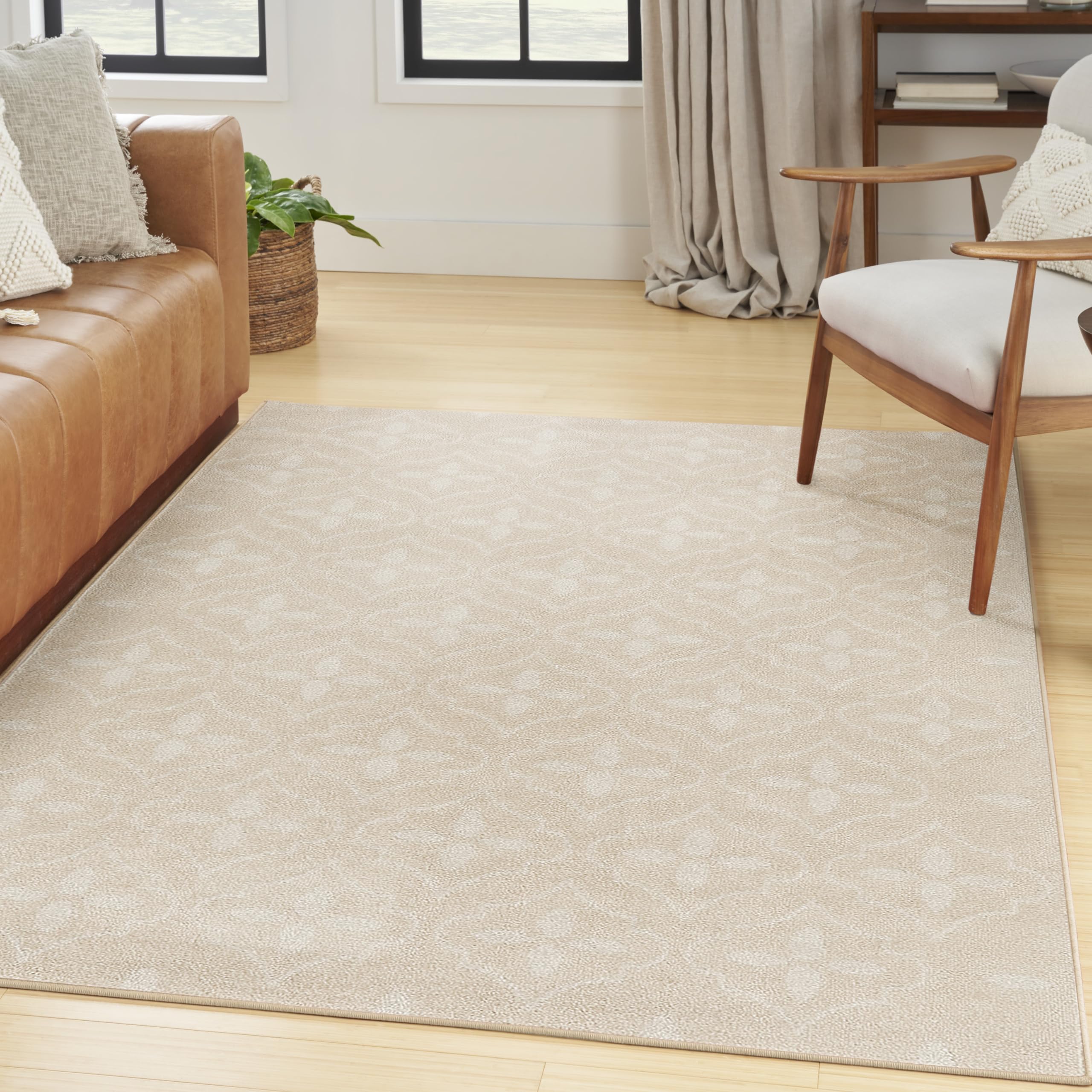 Home Nourison Essentials Ivory Beige 4' x 6' Area Rug - Easy Clean, Non Shedding, Bed Room, Living Room, Dining Room, Kitchen (4' x 6')