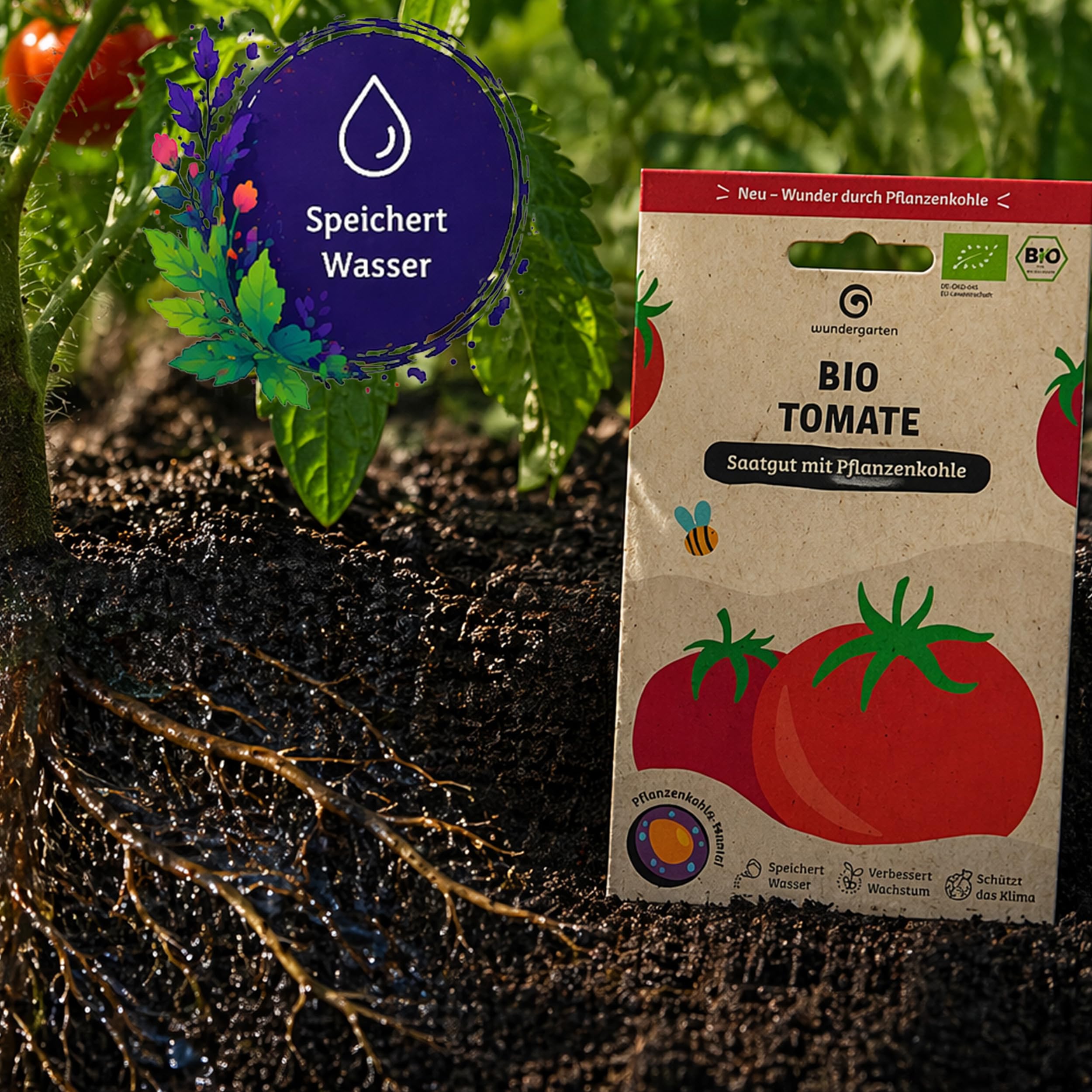 20x Bio Tomaten Saatgut Moneymaker – Wundergarten – Mit Pflanzenkohle-Mantel – Hohe Keimrate & aromatische Tomaten – Gemüsesamen für Garten, Gewächshaus & Balkon