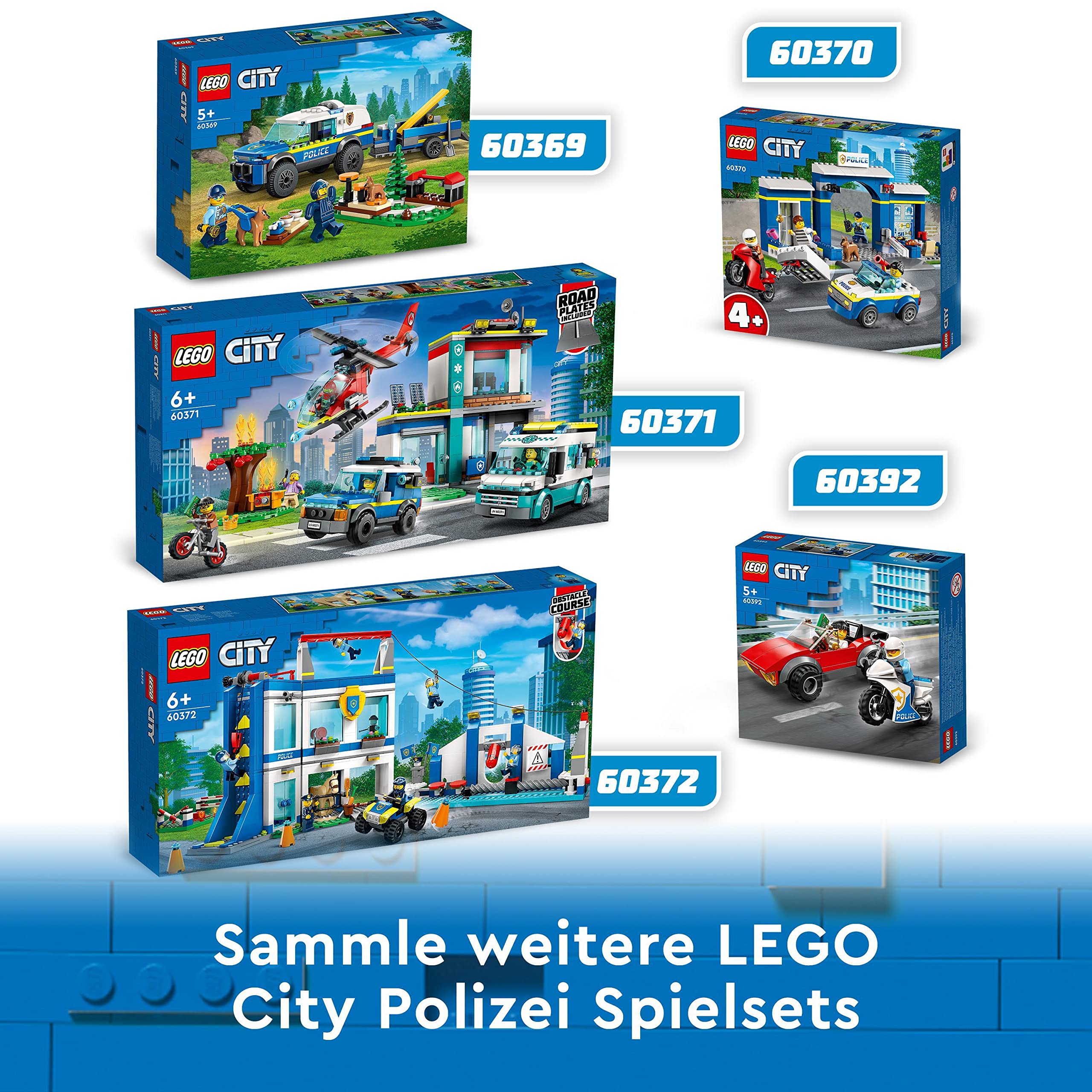 LEGO 60372 City Polizeischule Spielset mit Hindernisstrecke, Pferd-Figur, Spielzeug-Auto und 6 Minifiguren, für Kinder ab 6 Jahren