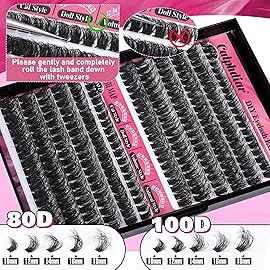 Calphdiar Lash Clusters 80D+100D Thick Eyelash Clusters D-curly Cluster EyelashExtensions Russian Cluster Lashes Wispy Lashes Clusters 234pcs False Mink Eyelashes 10-18mm DIY Lash Extension