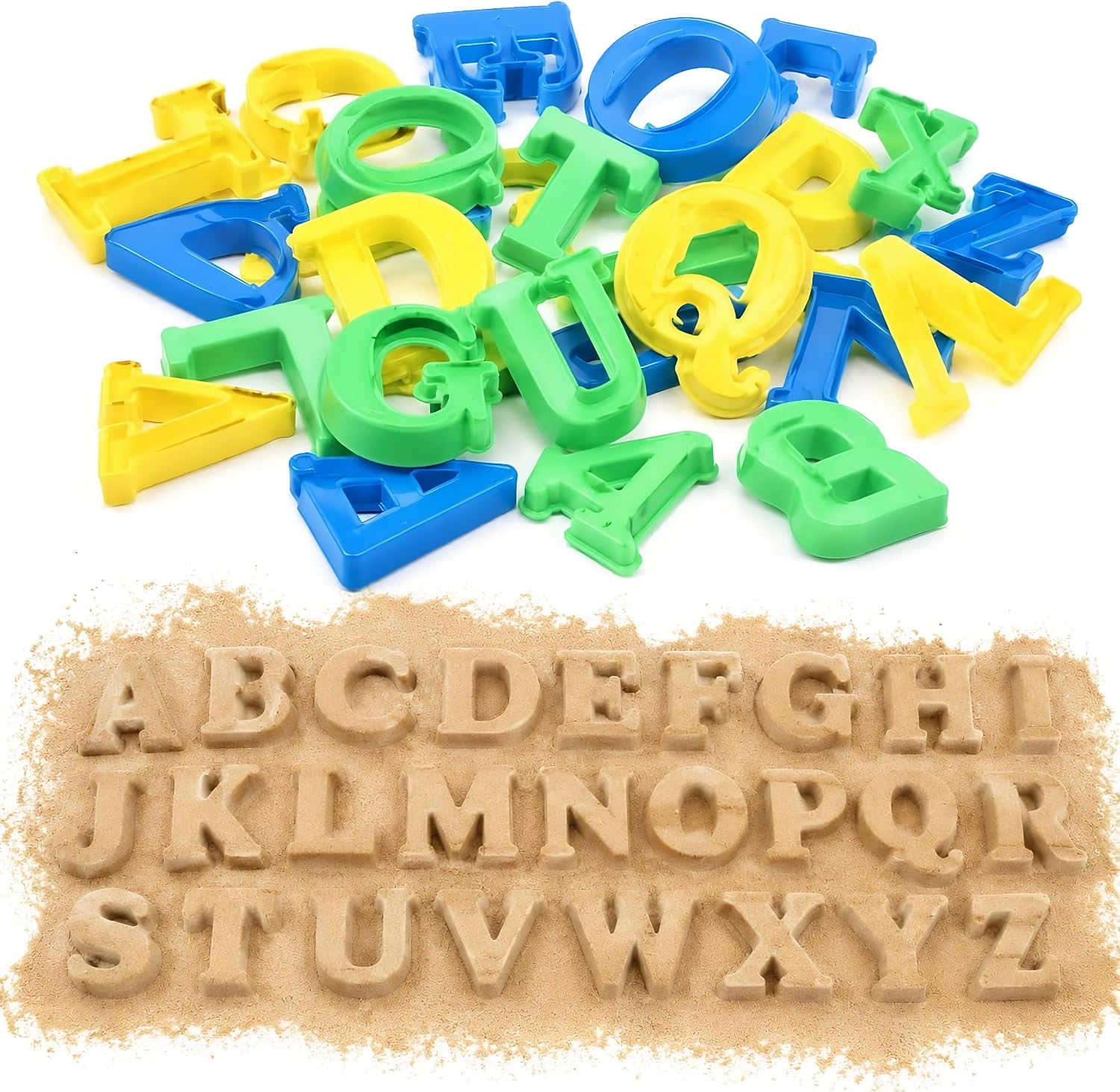 26 Pcs Beach Letter Sand Molds, Alphabet Learning Set | Colorful Plastic Letter Molds Help Kids Form A-Z Letters Sand for Beach Play, Outdoor Learning, Sensory Bins and Trips