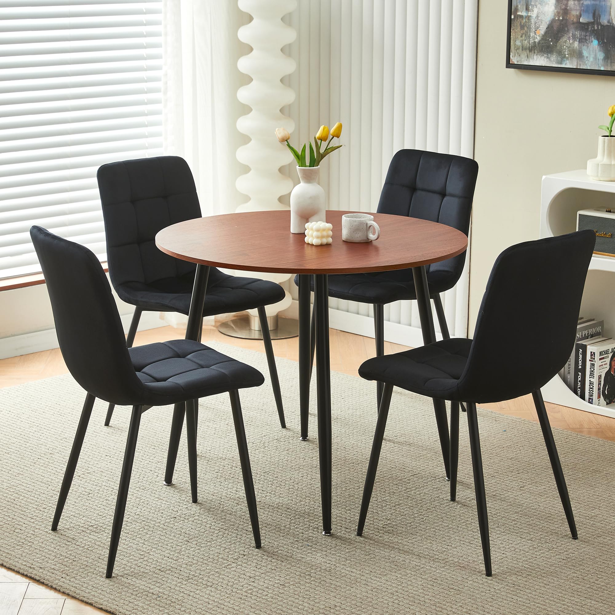 Homcasa Dining Table and 4 Chairs Set, Round Wooden Dining Table 