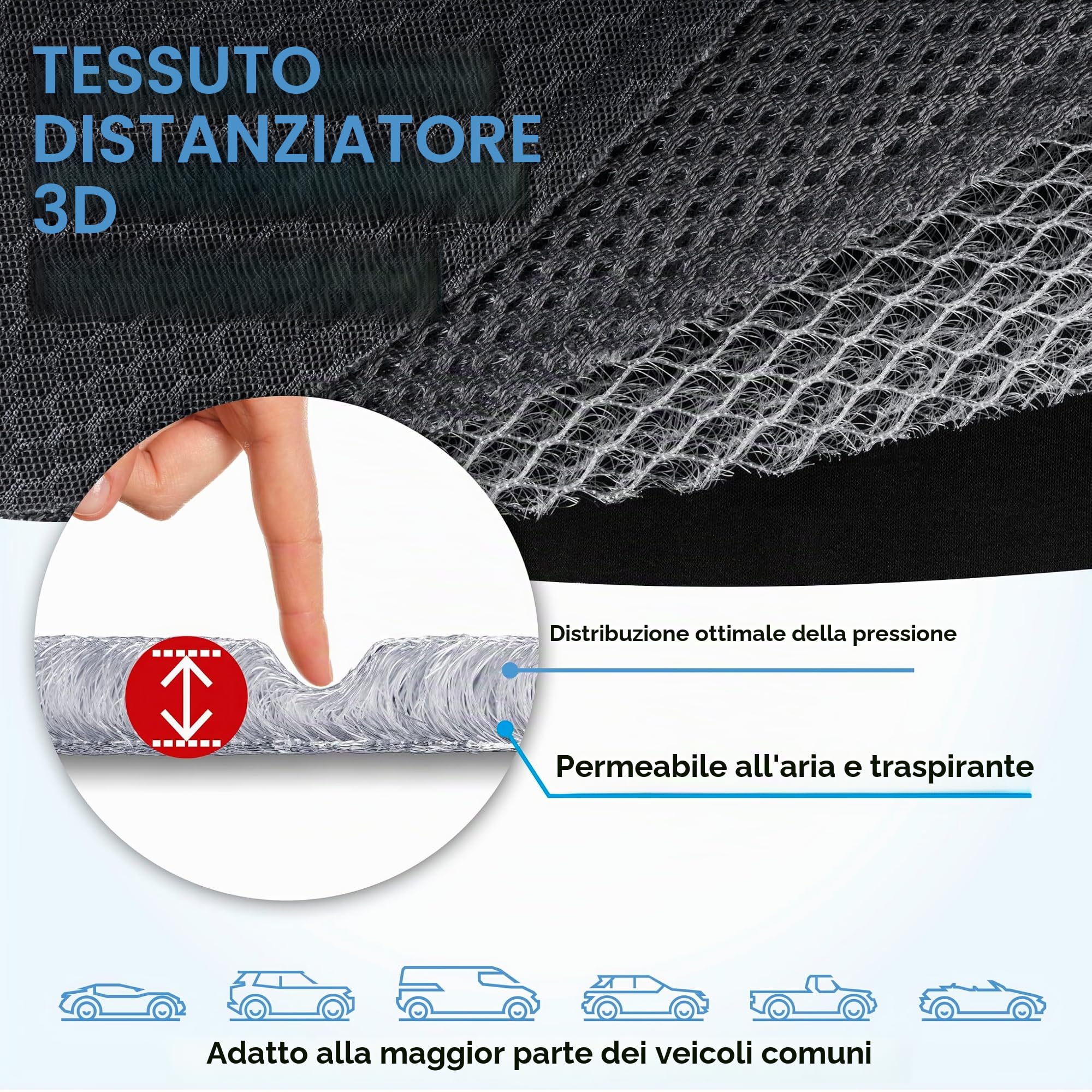WALSER coprisedile auto Aero-Spacer, proteggi sedile traspirante, cuscinetto protettivo universale con imbottitura, comodo coprisedile nero 13994