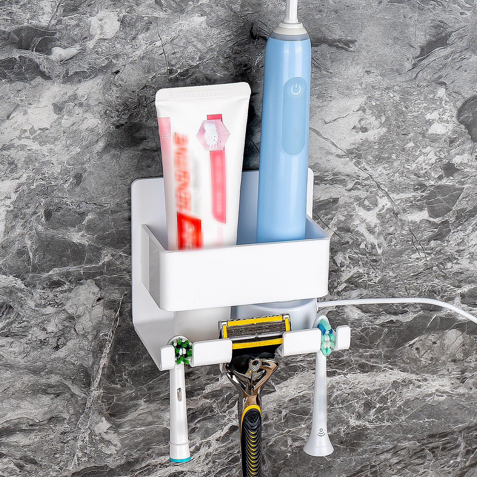 Electric Toothbrush Holder Wall Mounted, Electric Toothbrush Cord Organizer, Self Adhesive Electric Toothbrush Stand for Bathroom, Medicine Cabinet, Dorm(White)