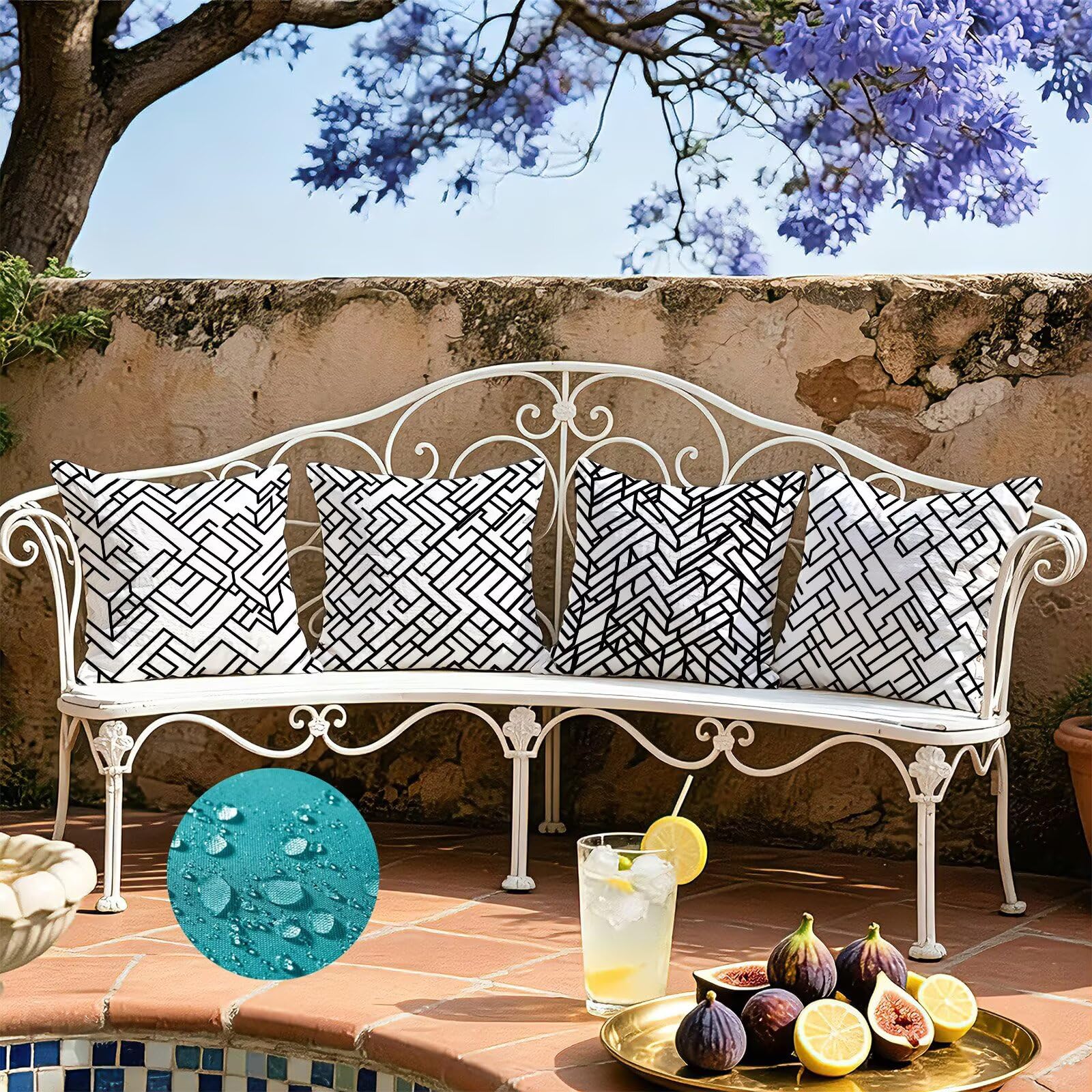 Cojines Exterior En Blanco Y Negro Funda Almohada 45x45 Juego de 4, Cod-473