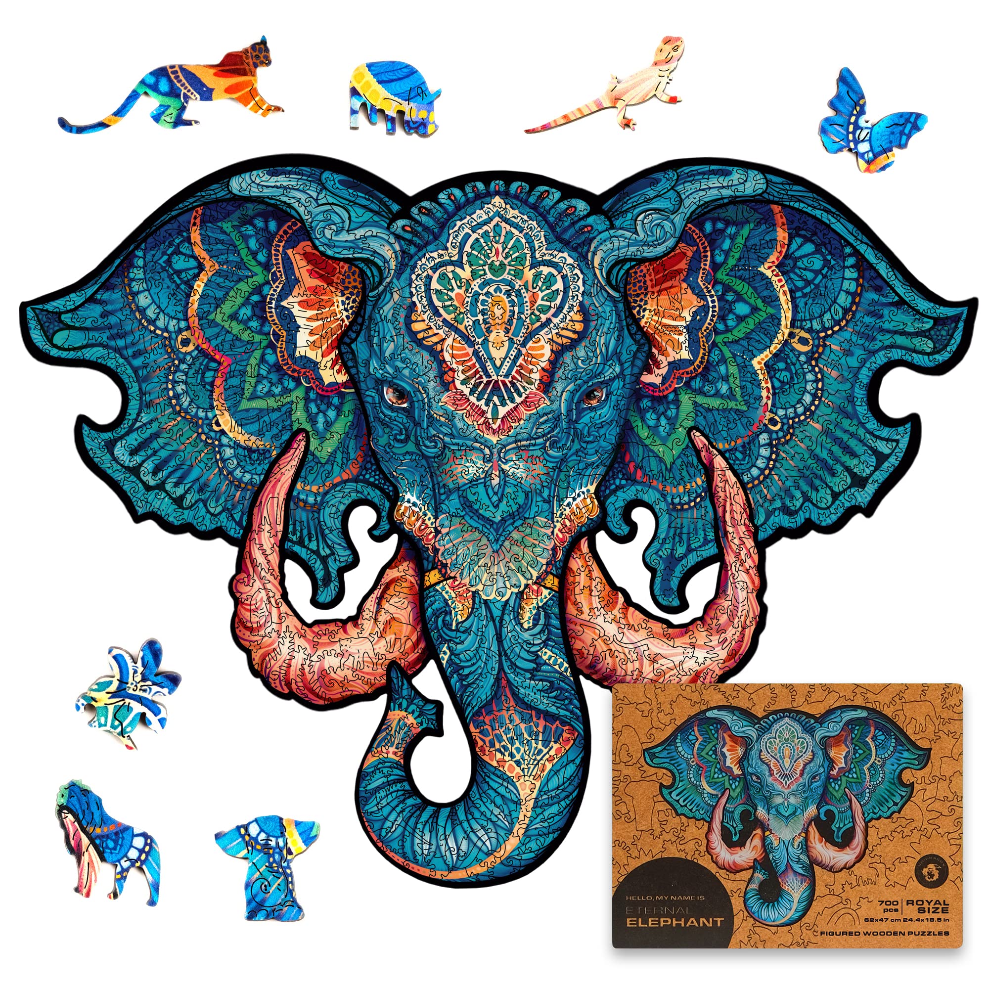 UNIDRAGON Oryginalne drewniane puzzle — wieczny słoń, 700 żółtek, rozmiar królewski 24,4 x 18,5 cala (62 x 47 cm) piękne opakowanie prezentowe, unikalny kształt najlepszy prezent dla dorosłych i