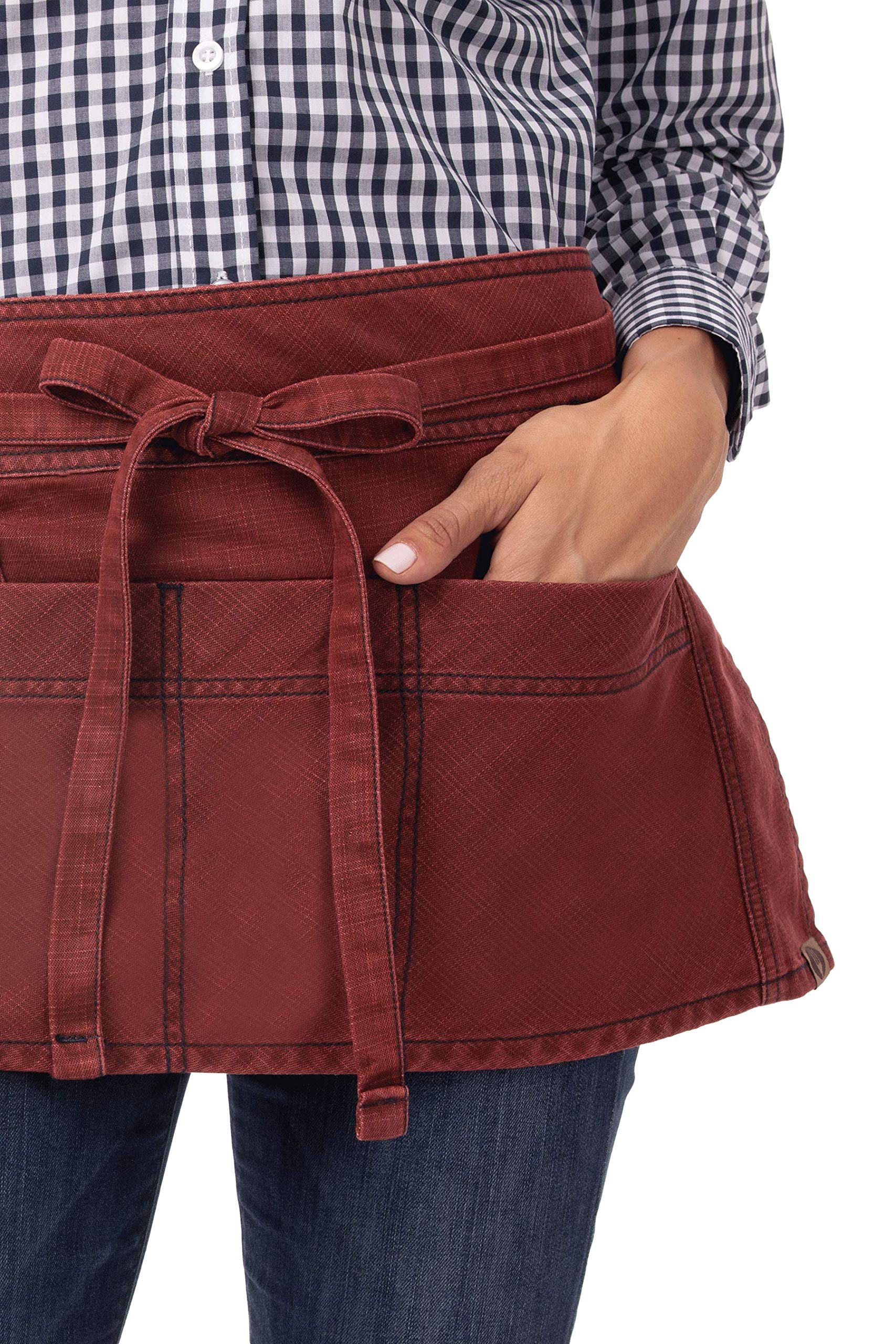 Chef Works Unisex Uptown Waist Apron, Red Navy, One Size