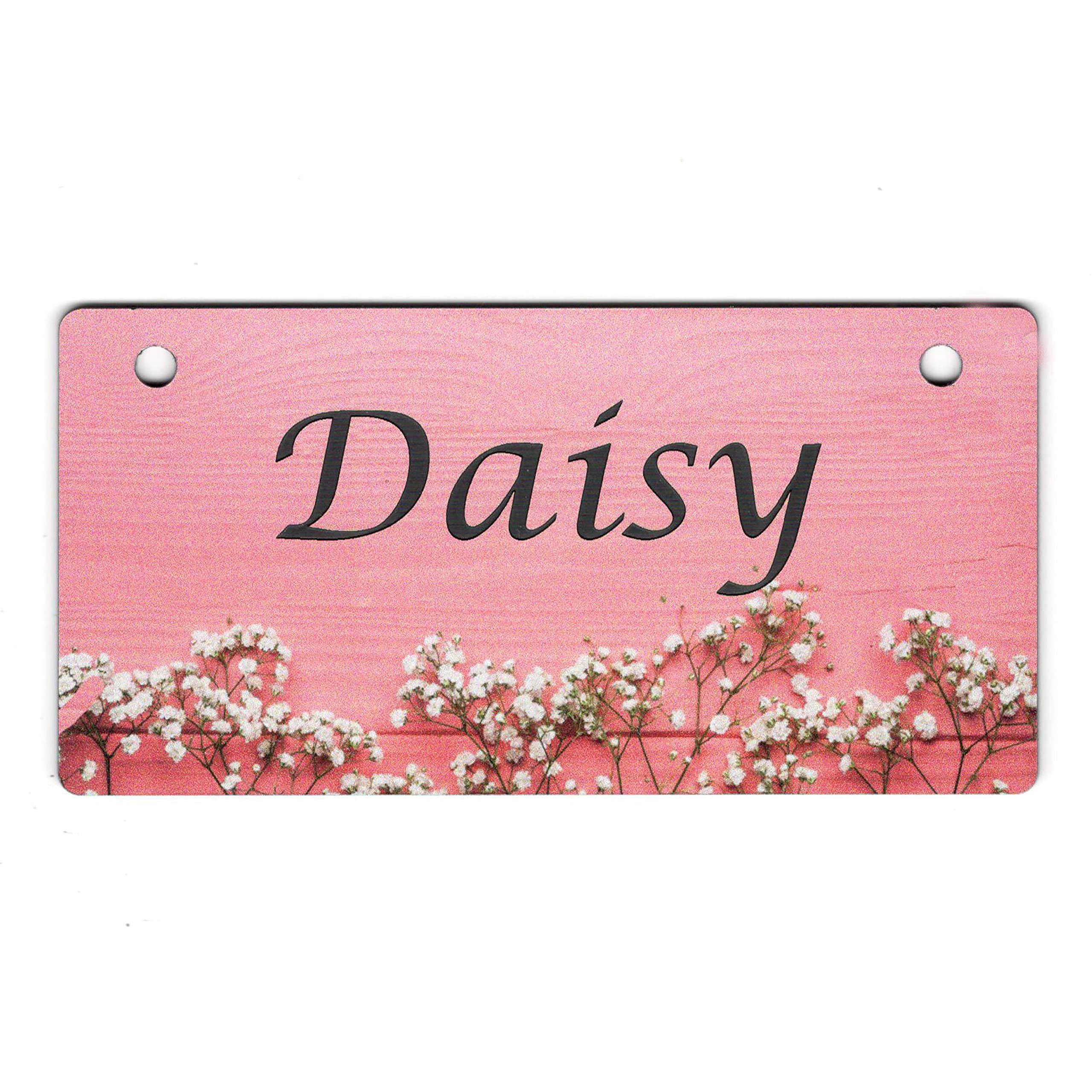 Personalized Pet Crate Tags 5x2½ inches - Customize - Choice of 21 Unique Designs (Baby's Breath on Pink Design)