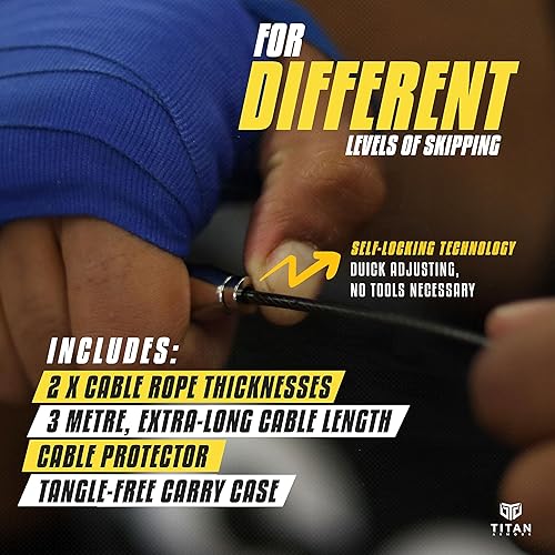 Miniatura 7 de Cuerda de velocidad  Cuerda de salto profesional autobloqueante y ajustable, para adultos  2 cuerdas de acero, protector de cable y estuche de viaje