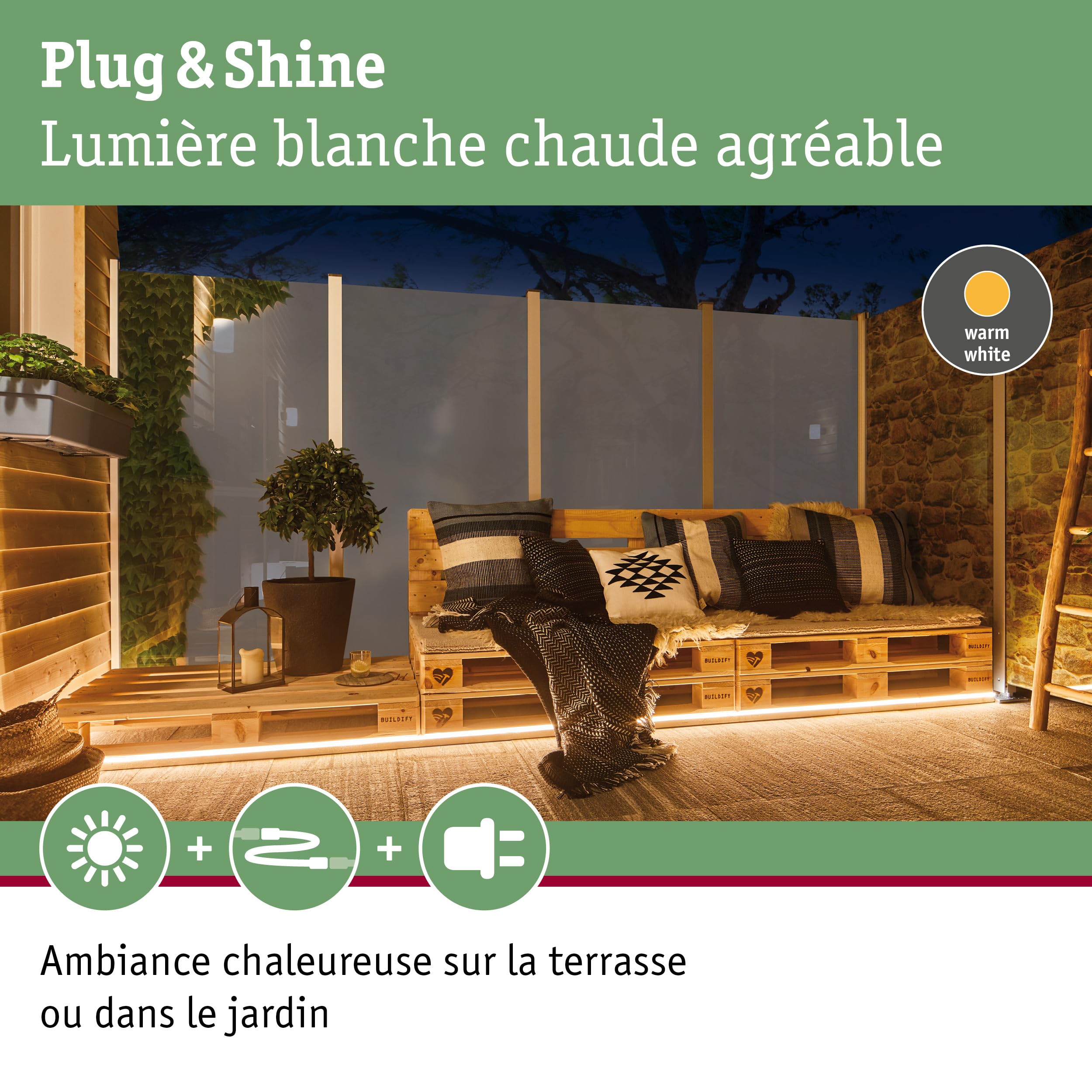 Paulmann 94191 Plug & Shine LED luminaire d'extérieur flexible Strips Neon incl. 1x31 watts IP67 gradable extérieur Blanc luminaire de jardin plastique éclairage de jardin 3000 K