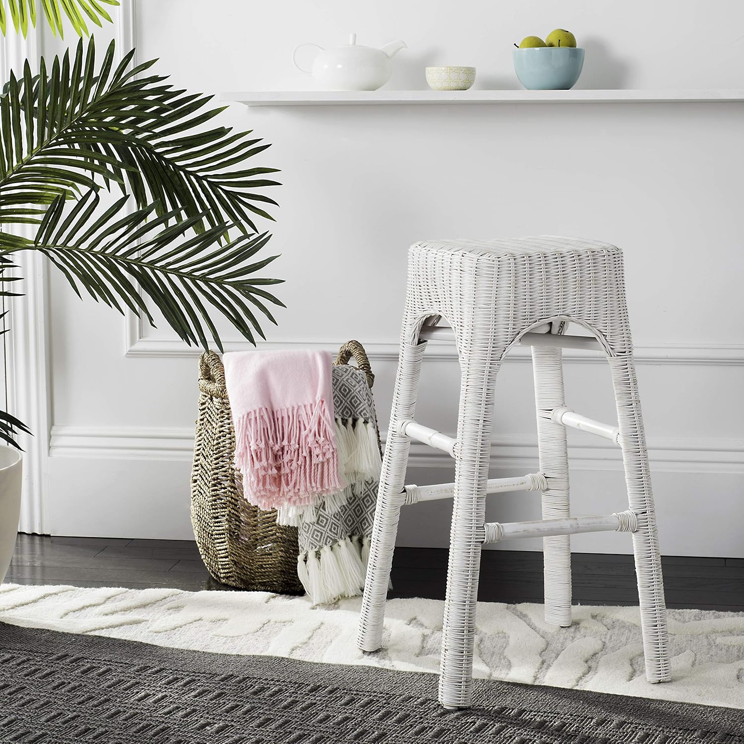 Safavieh Home Collection Percy White Rattan 30-inch Bar Stool