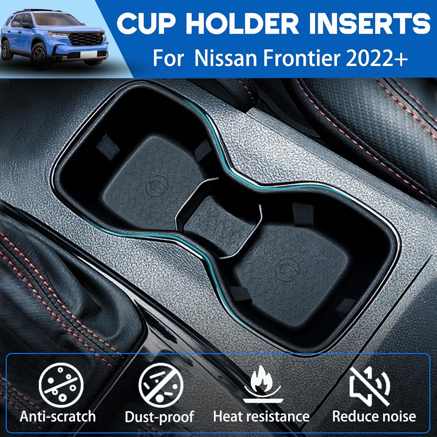 Cup Holder for 2022 2023 2024 2025 2026 Frontier Accessories Center Console Cup Holder Insert TPE Non Slip Drink Holder Organizer Replacement Interior Decoration Black image 5
