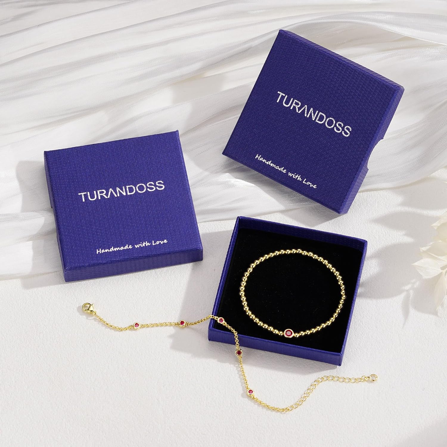 Turandoss Birthstone Beaded Bracelets for Women - Dainty 12 Month Birthstone Bracelet Stackable 14K Gold Plated Beaded Elastic Bracelets Birthday Jewelry Gifts for Women - Image 7