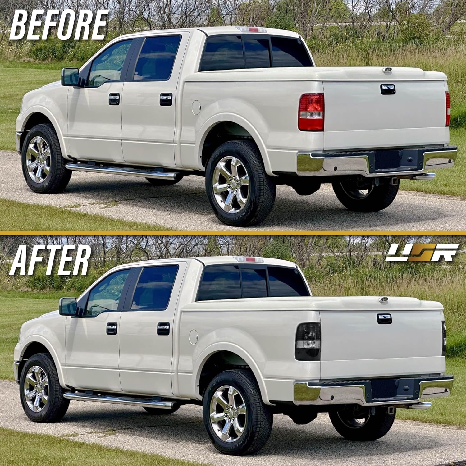 USR 04-08 F150 PickUp Tail Light – Rear Tail Lamps (Left + Right) Pair - Compatible with 2004-2008 Ford F-150 Pick Up Truck All Models & Trims XL SXT XLT FX4 Lariat (SMOKE LENS with CHROME HOUSING)