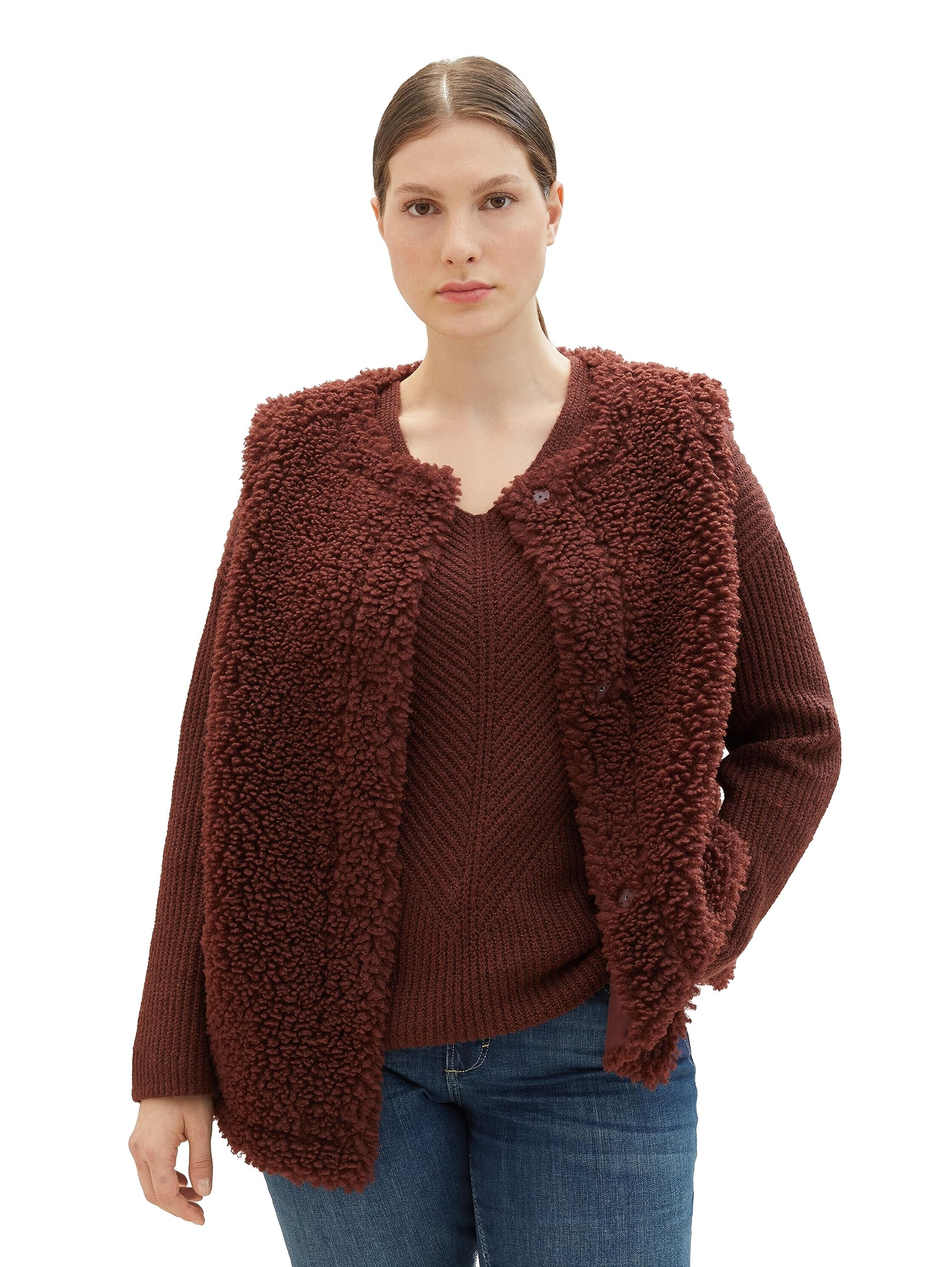 TOM TAILOR Women's Teddy Vest, 30337-raisin, 46 Große Größen