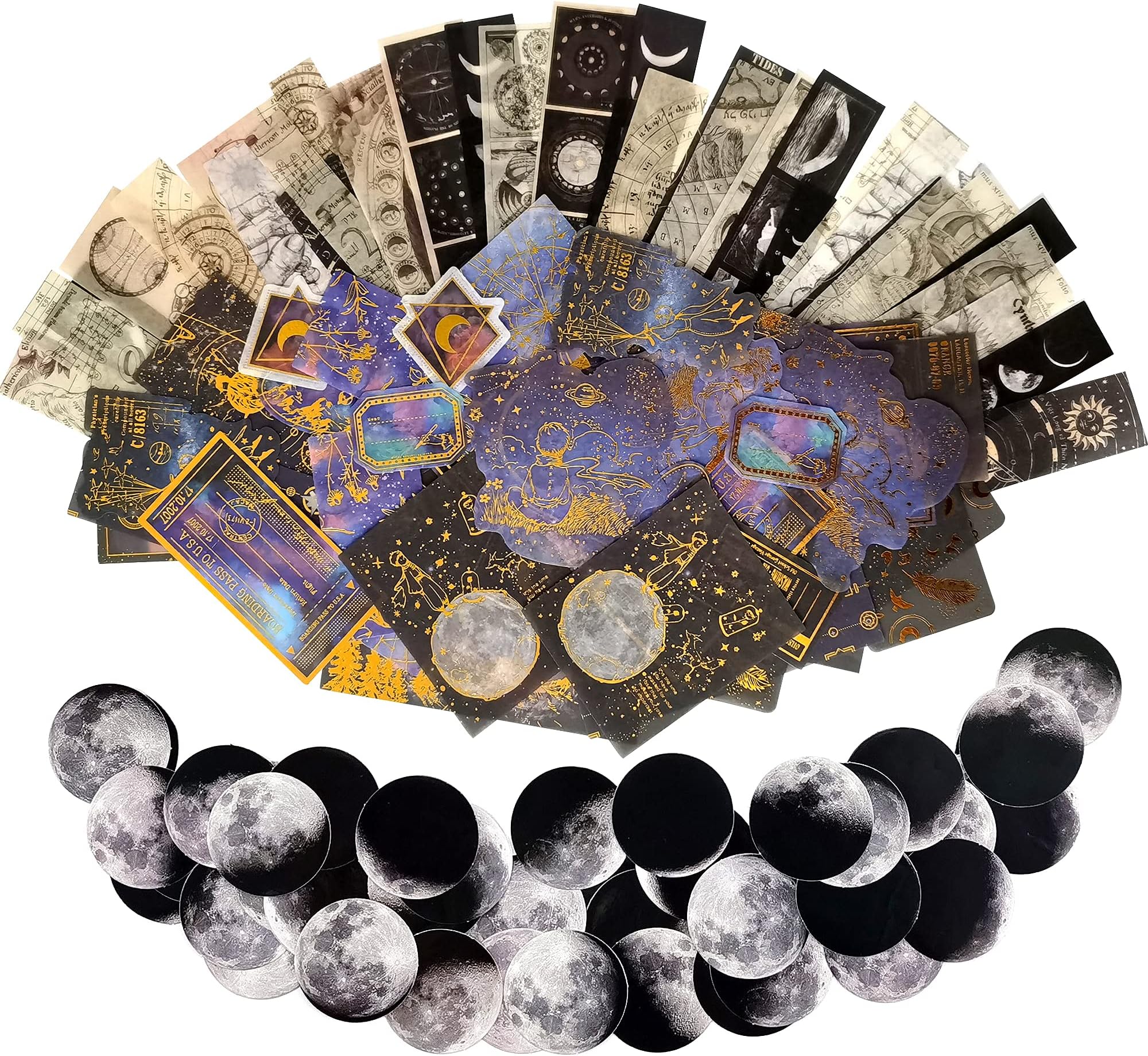 145PCS Vintage Astronomy Stickers, Bronzing Universe Washi Stickers of Space Galaxy Planets Aesthetic Decoration Sticker for Album Laptop Scrapbook Phone Case Envelope Journal Card Making