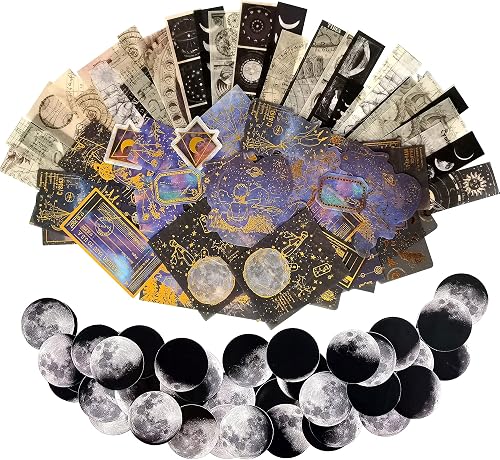 145PCS Vintage Astronomy Stickers, Bronzing Universe Washi Stickers of Space Galaxy Planets Aesthetic Decoration Stickers for Album Laptop Scrapbook Phone Case Envelope Journal Card Making