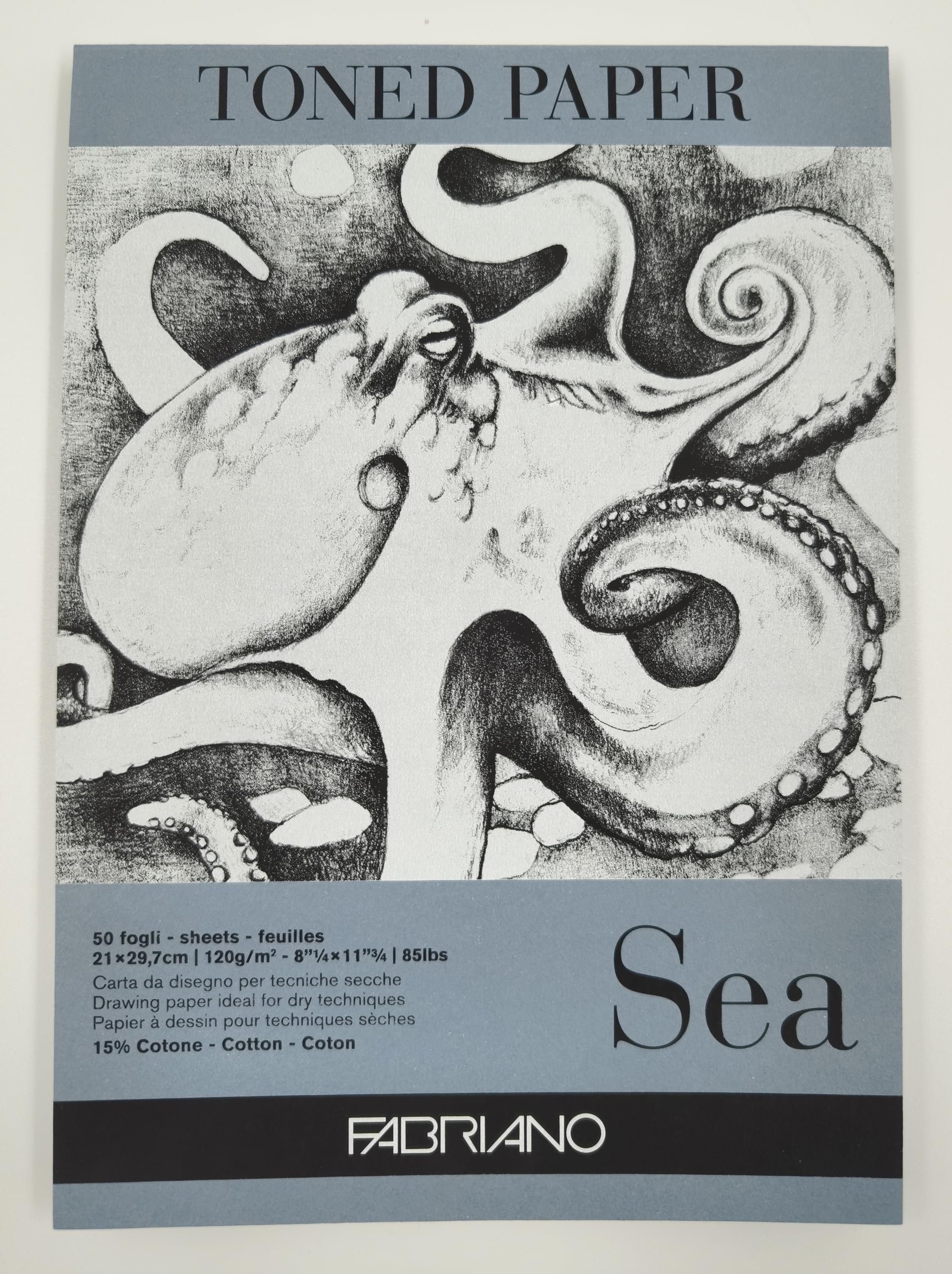 Fabriano Toned Paper Pad, 85 lb./120 gsm, 50 Sheets, 8.25" x 11.75", Sea