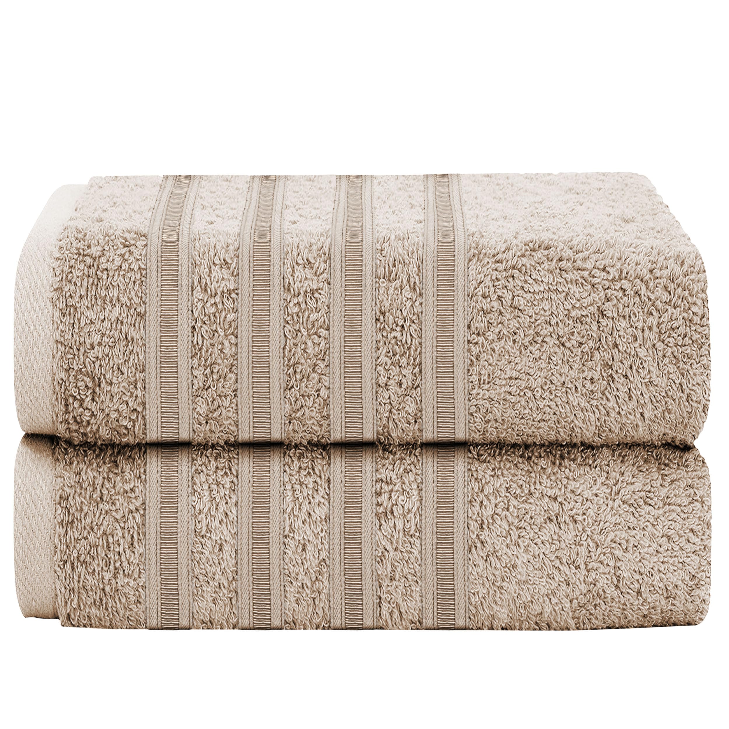 Olivia Rocco Ritz Collection 2 Pack Jumbo Bath Sheet Viscose Stripe Towels Range Highly Absorbent and Super Soft Extra Large Bathsheets Towel Sets, Taupe